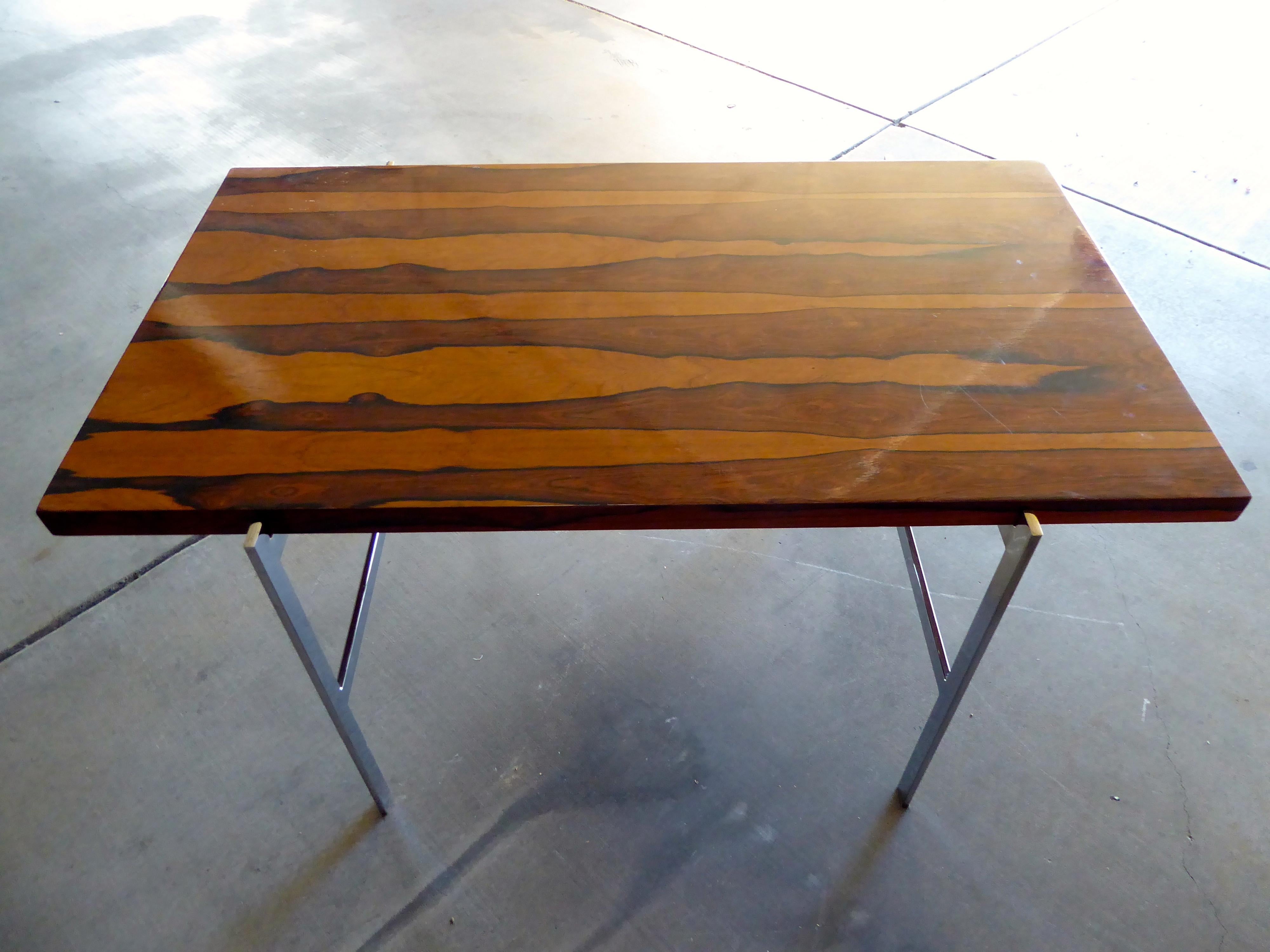 Rosewood and Chromed Steel Writing Table by Milo Baughman for Thayer Coggin In Excellent Condition In Palm Springs, CA