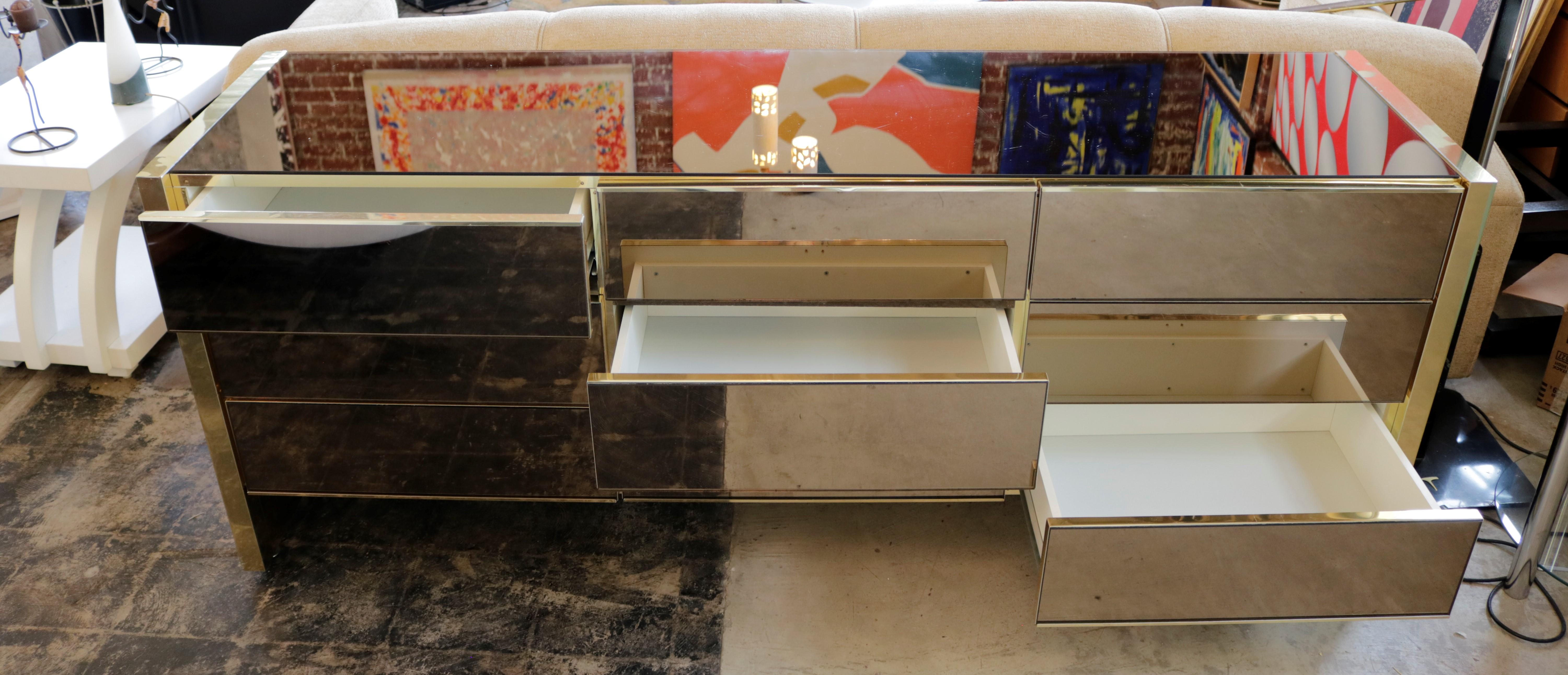 Mid-Century Modern Brass Mirrored Chest of Drawer by Ello Furniture