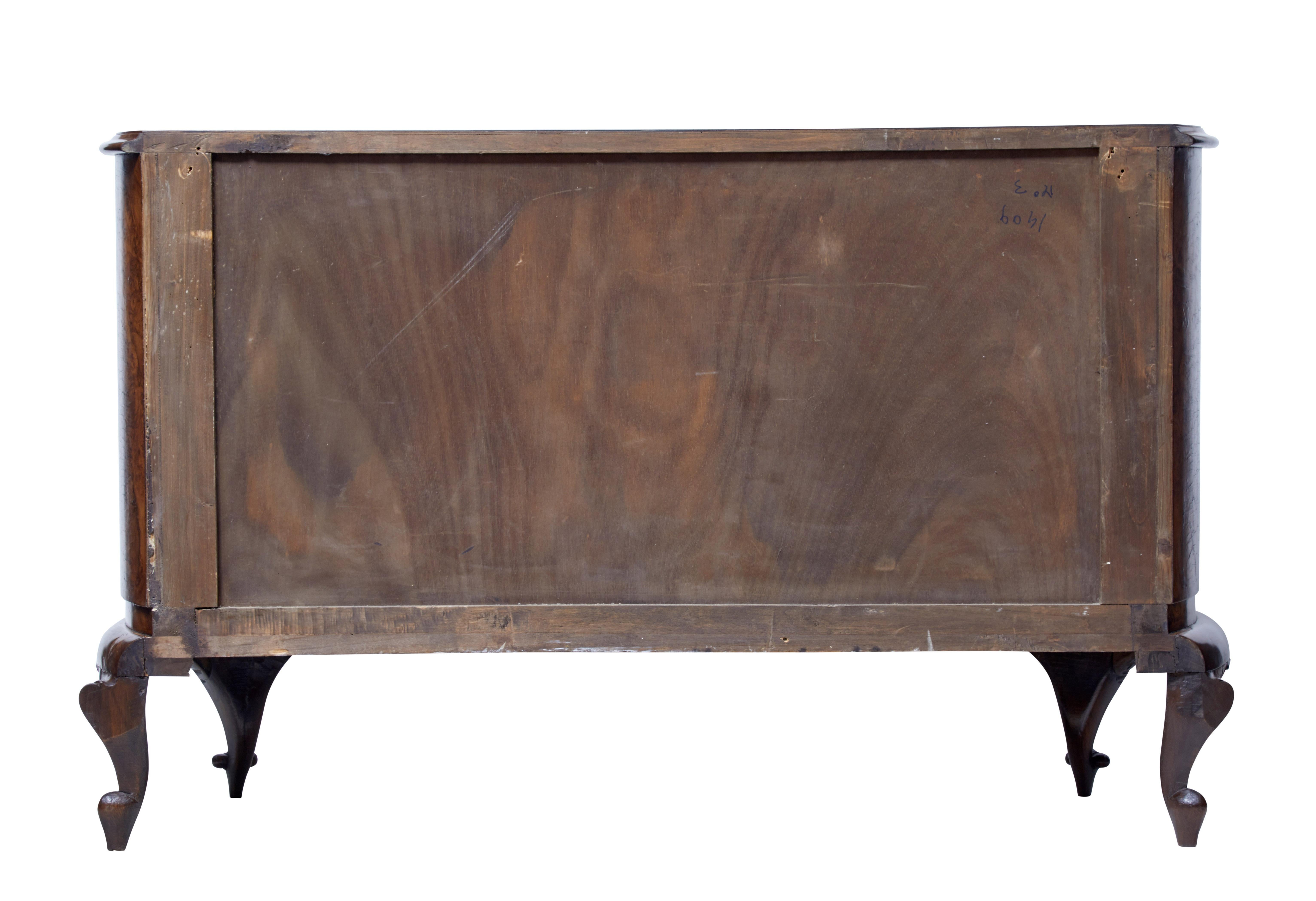 Early 20th century bowfront burr walnut sideboard In Good Condition In Debenham, Suffolk