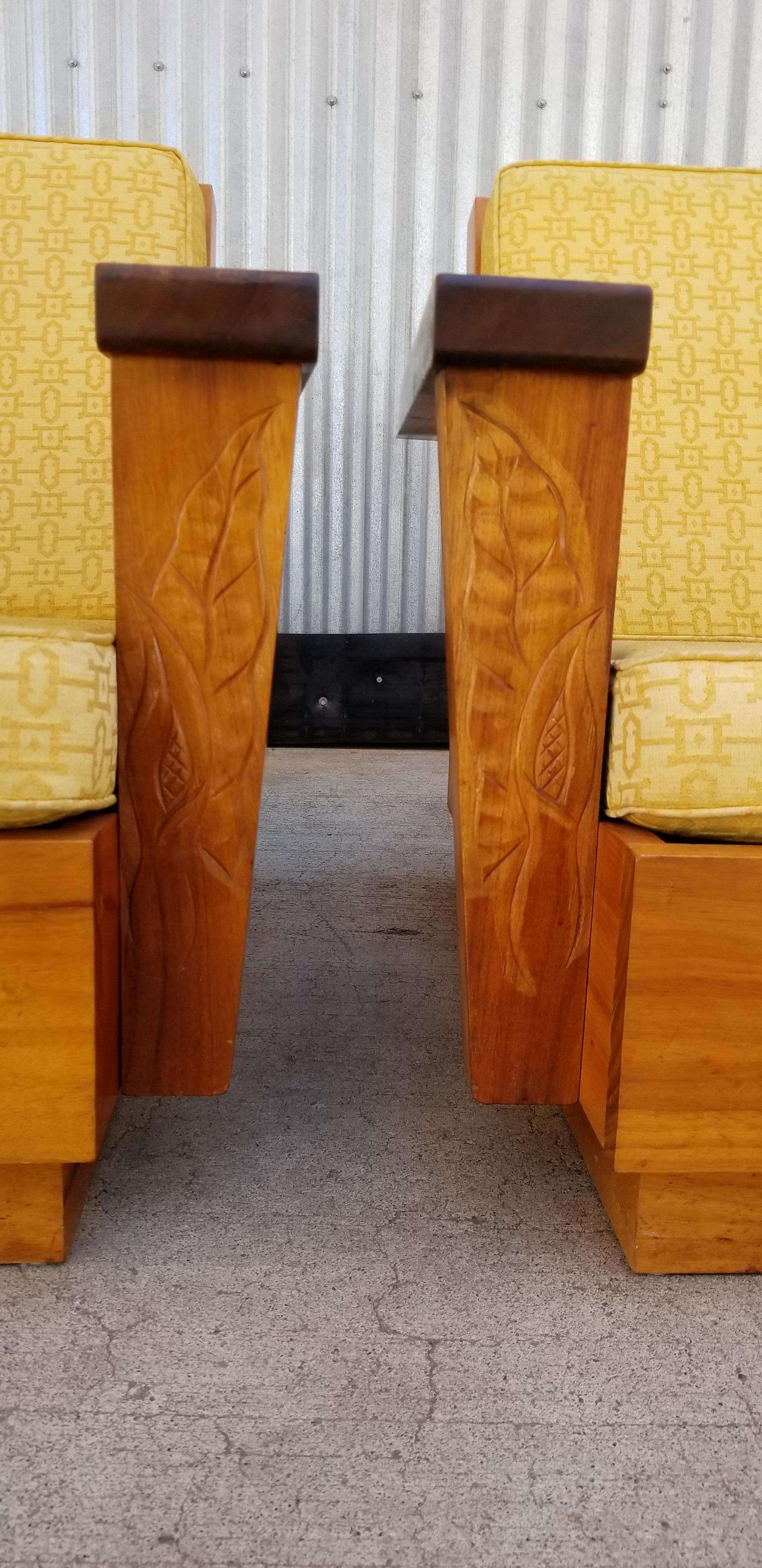 Mid-20th Century Lounge Chairs Hand Carved in Solid Koa