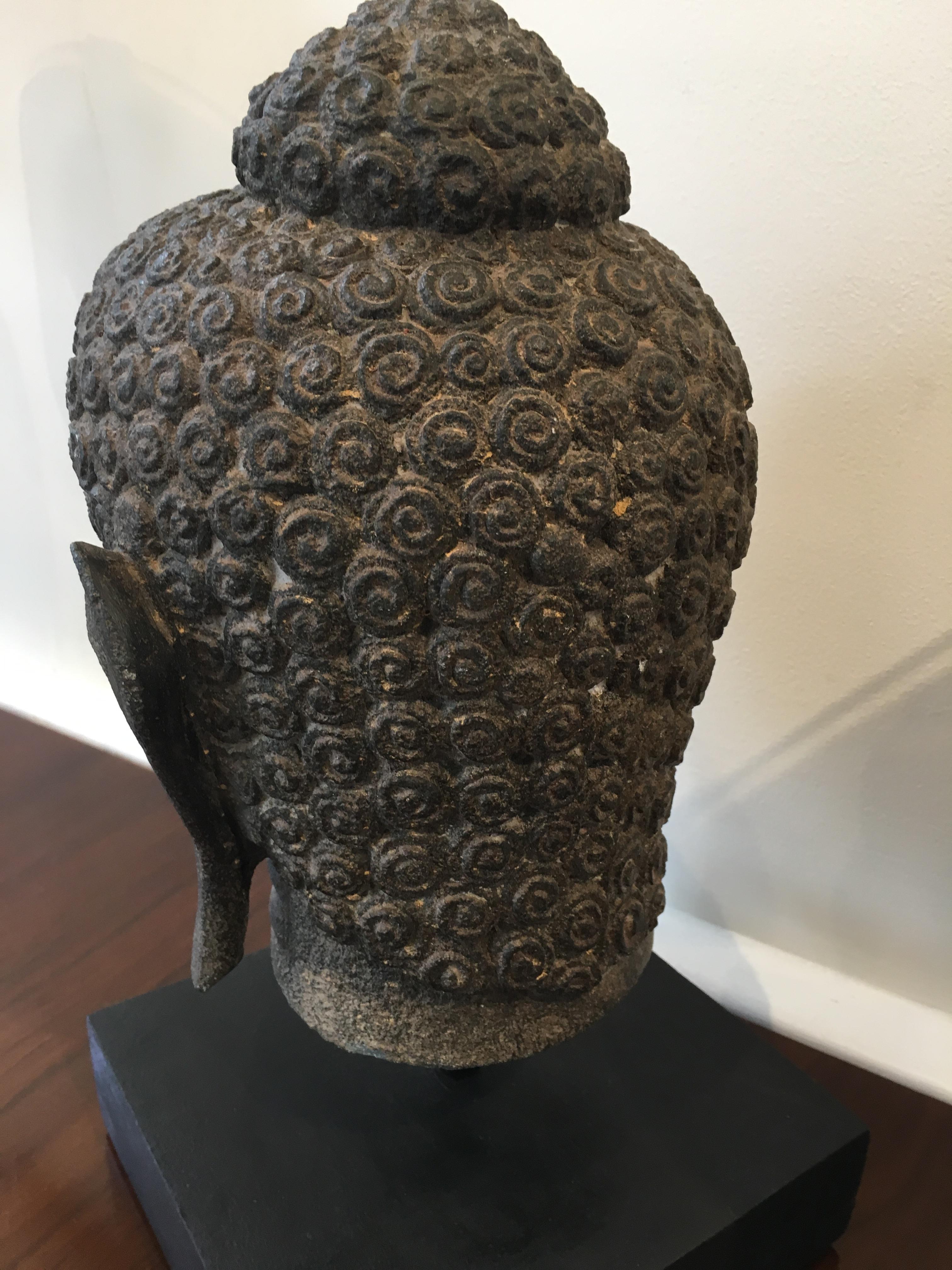 Late 19th Century Granite Buddha Head, Southeast Asia 2