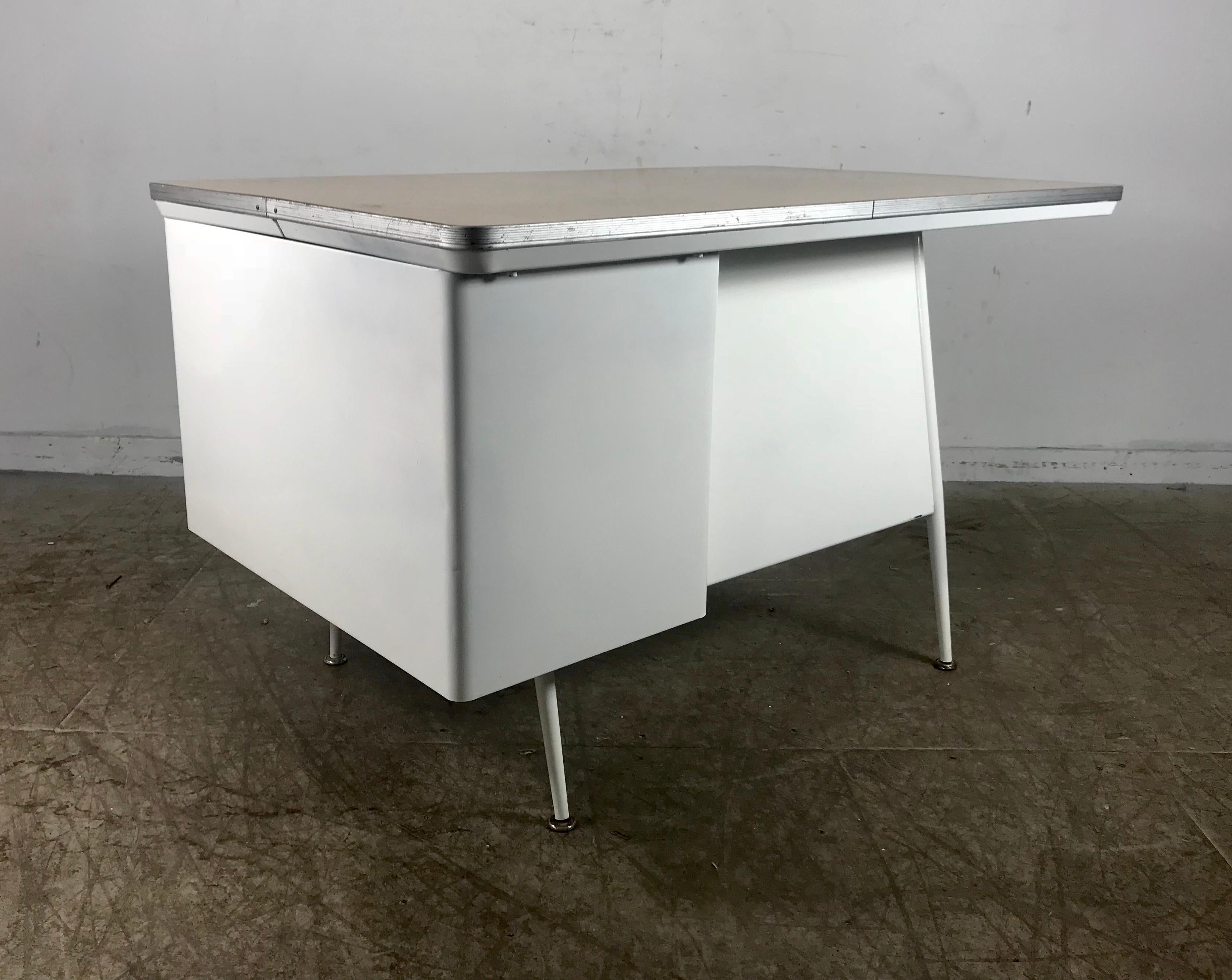 Mid-20th Century Modernist Lacquered Steel Desk, Metal Industrial