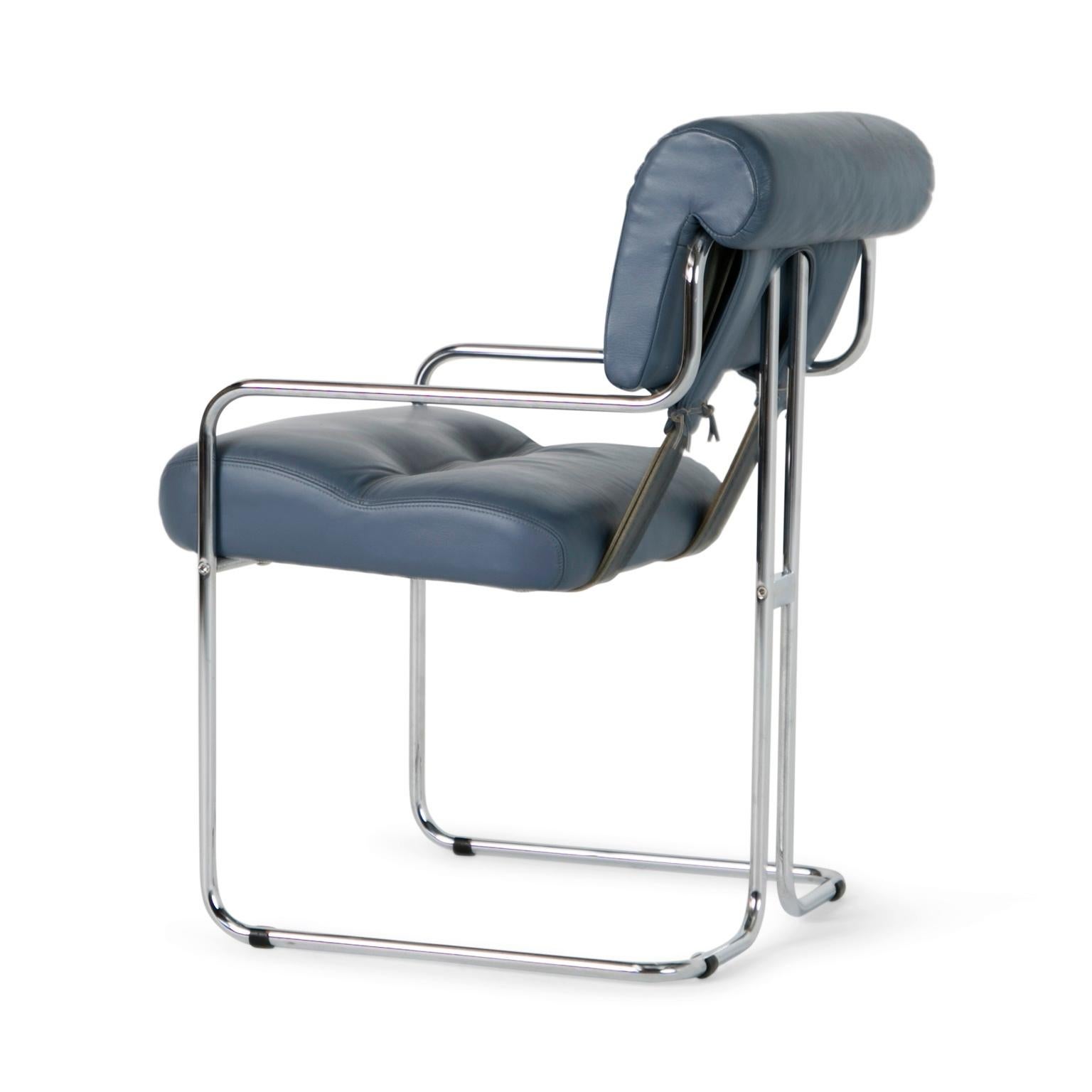 Blue-Grey Leather Tucroma Chair by Guido Faleschini for i4 Mariani, Set of Six  1