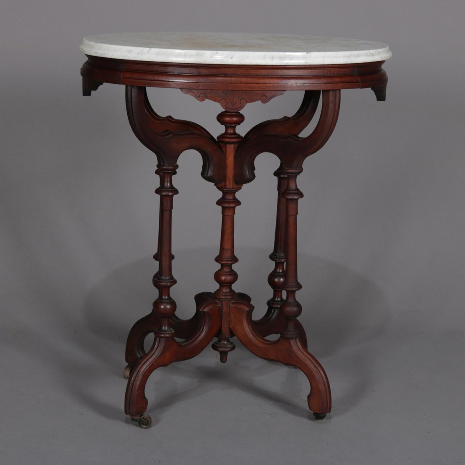 American Antique Eastlake Carved Walnut Marble-Top Plant Stand, circa 1890