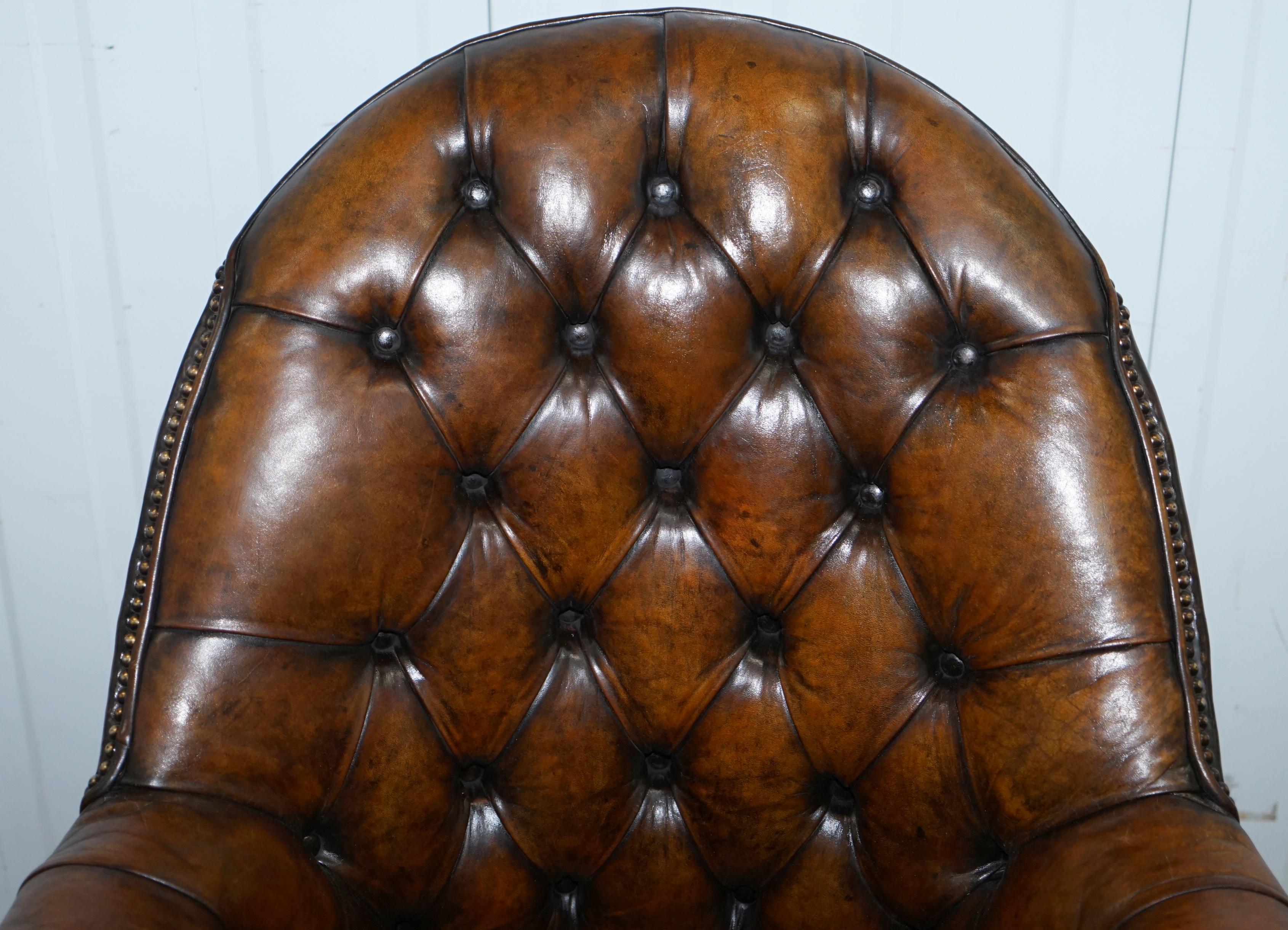 British Restored 1920s Hillcrest Chesterfield Brown Leather Directors Captains Chair A1