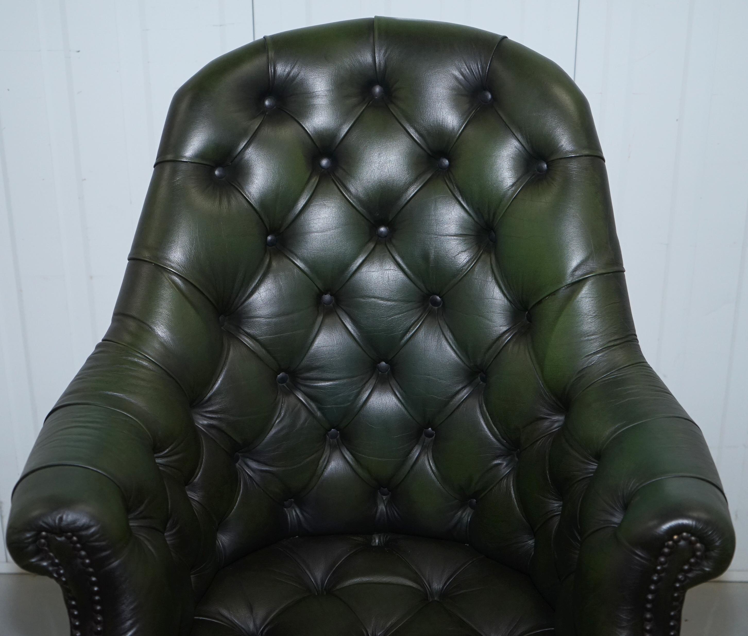 Hand-Crafted Vintage Chesterfield Directors Green Leather Executive Captains Office Chair