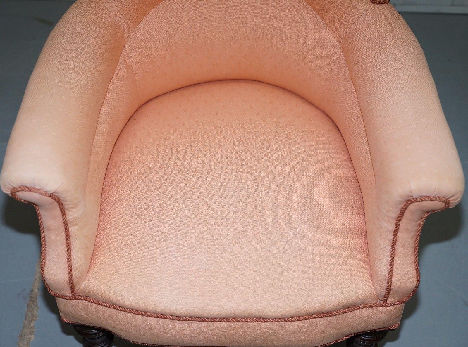 Fabric Original Druce & Co Ltd Baker Street Victorian Mahogany Small Tub Armchair Pink