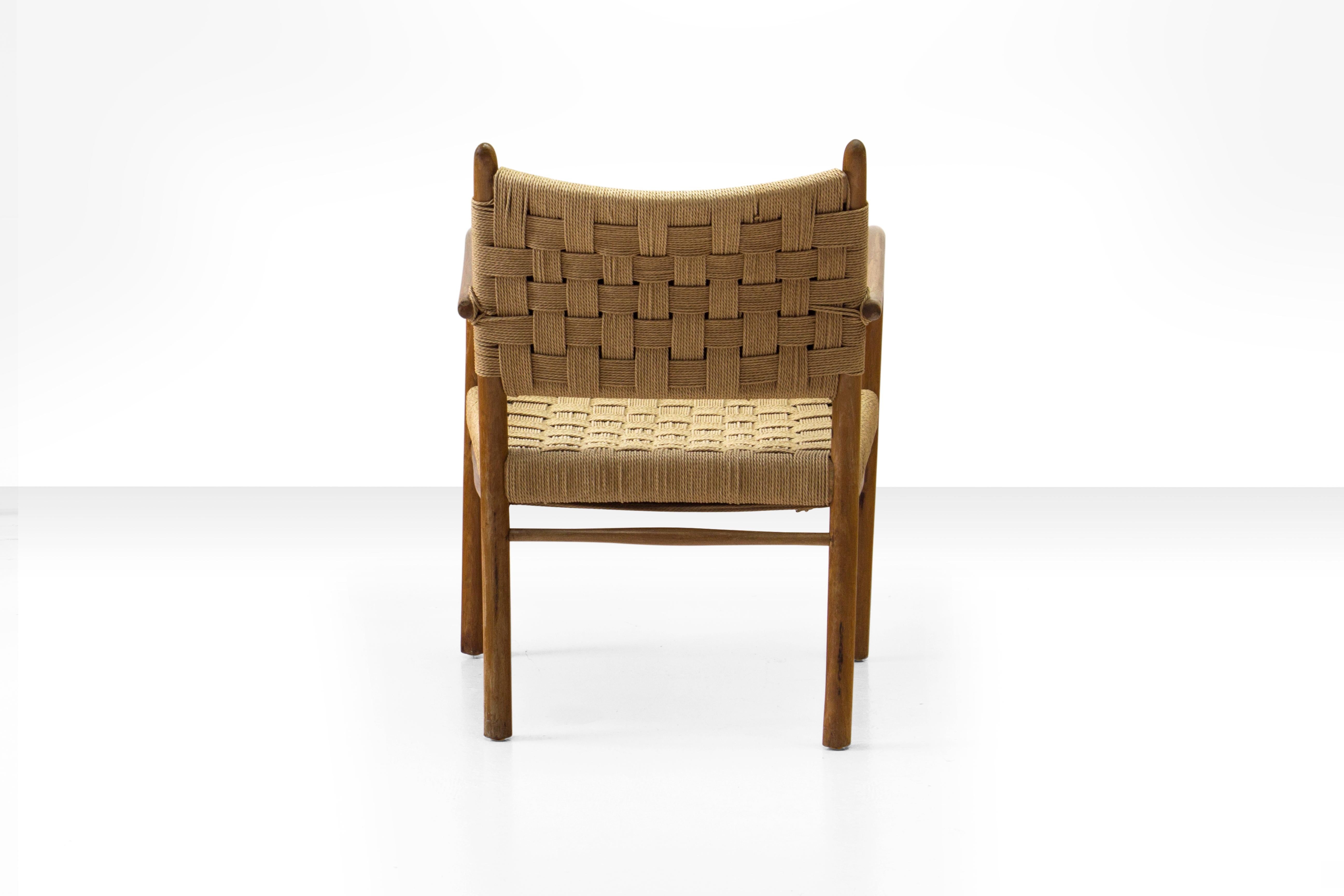 Mid-20th Century K. Scröder (/Frits Schlegel) Armchair in Beech and Woven Papercord, Denmark