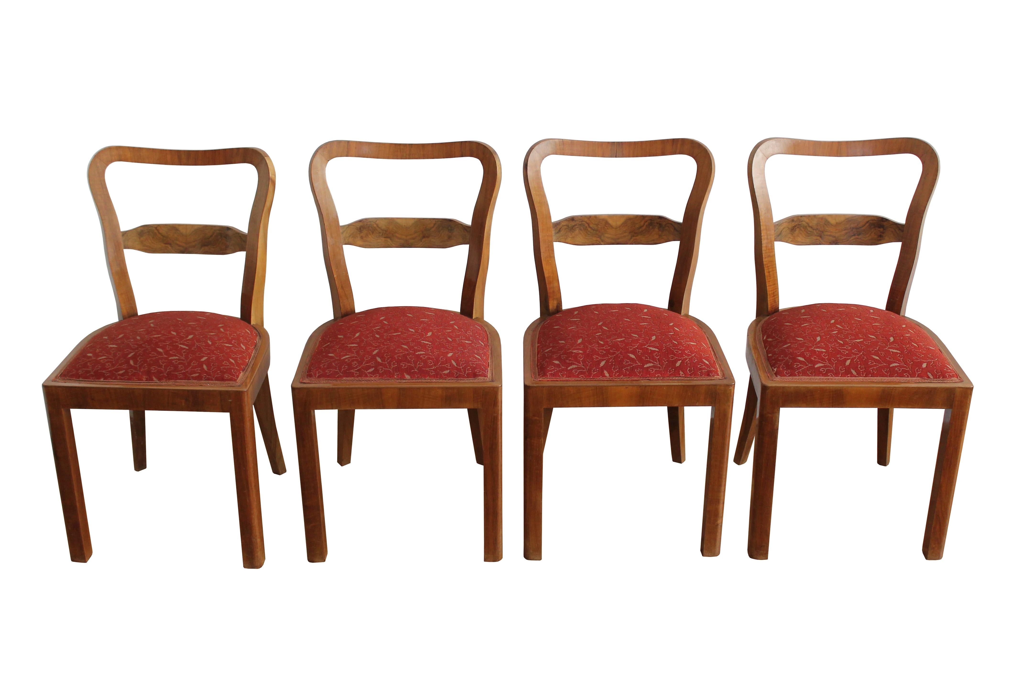 Beech Set of Four Art Deco Dining Chairs For Sale