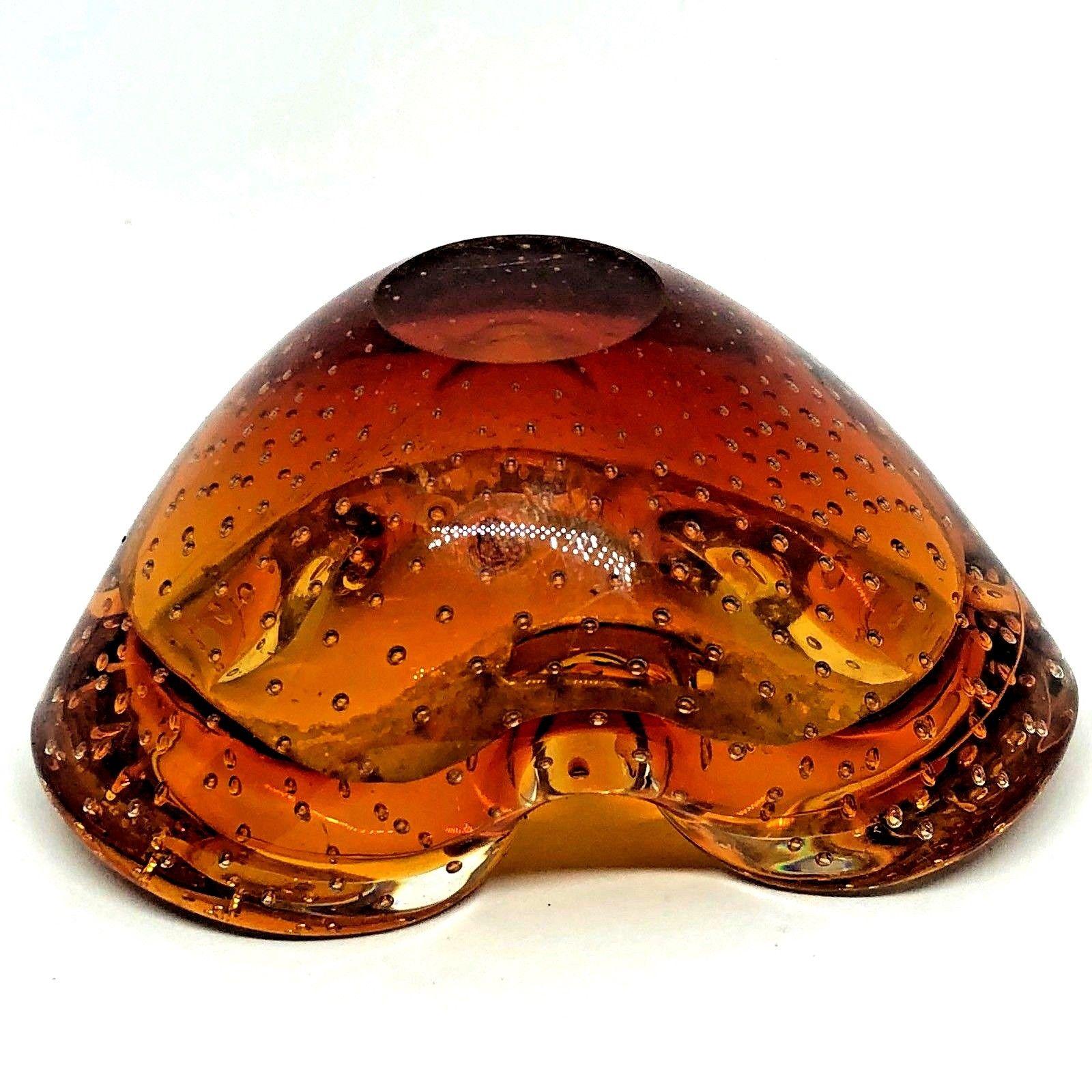 Sommerso Amber Controlled Bubbles Murano Art Glass Bowl or Astray In Good Condition In Nuernberg, DE