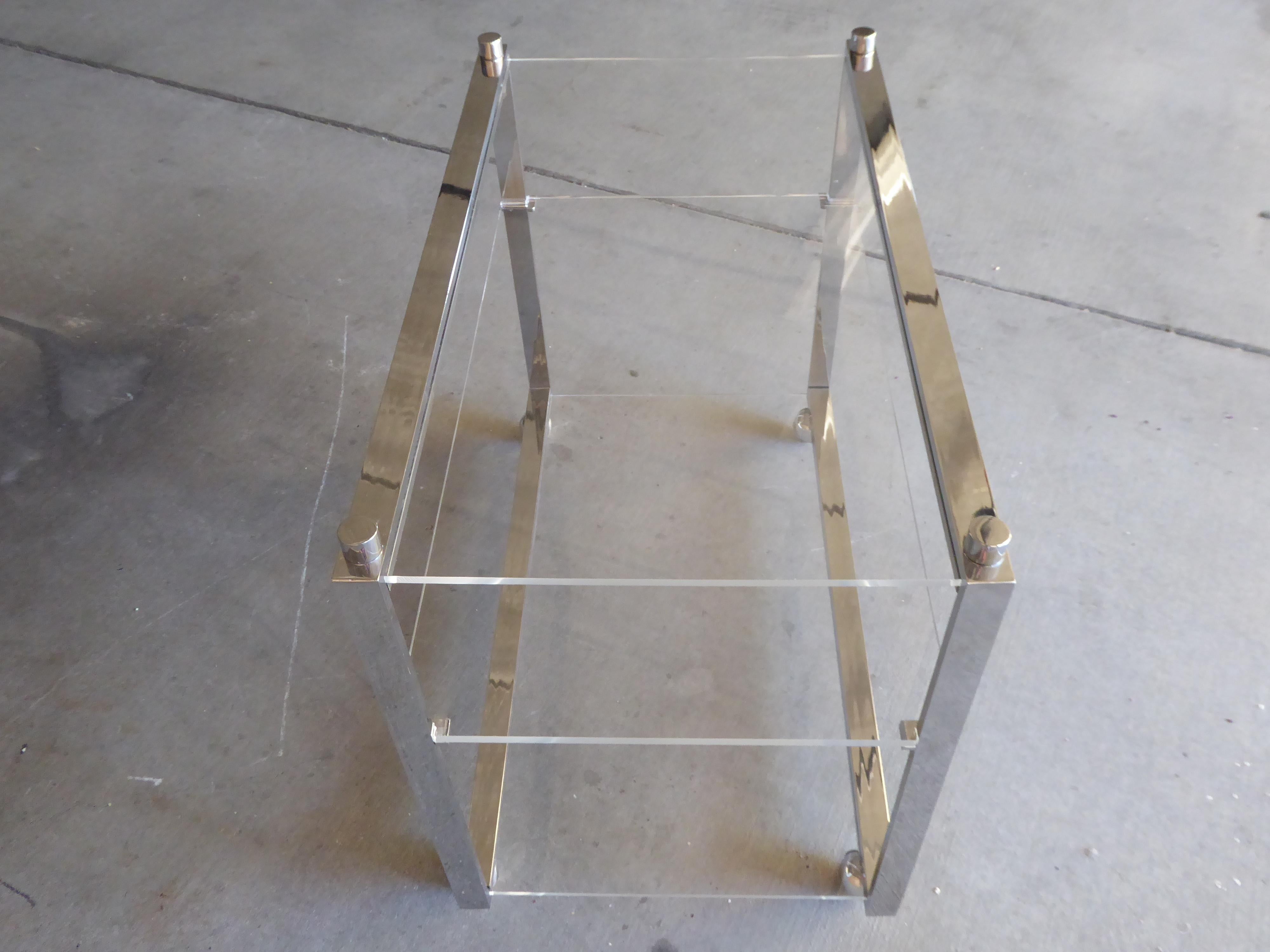 Chrome-Plated Steel and Lucite Three-Level Serving Cart 1