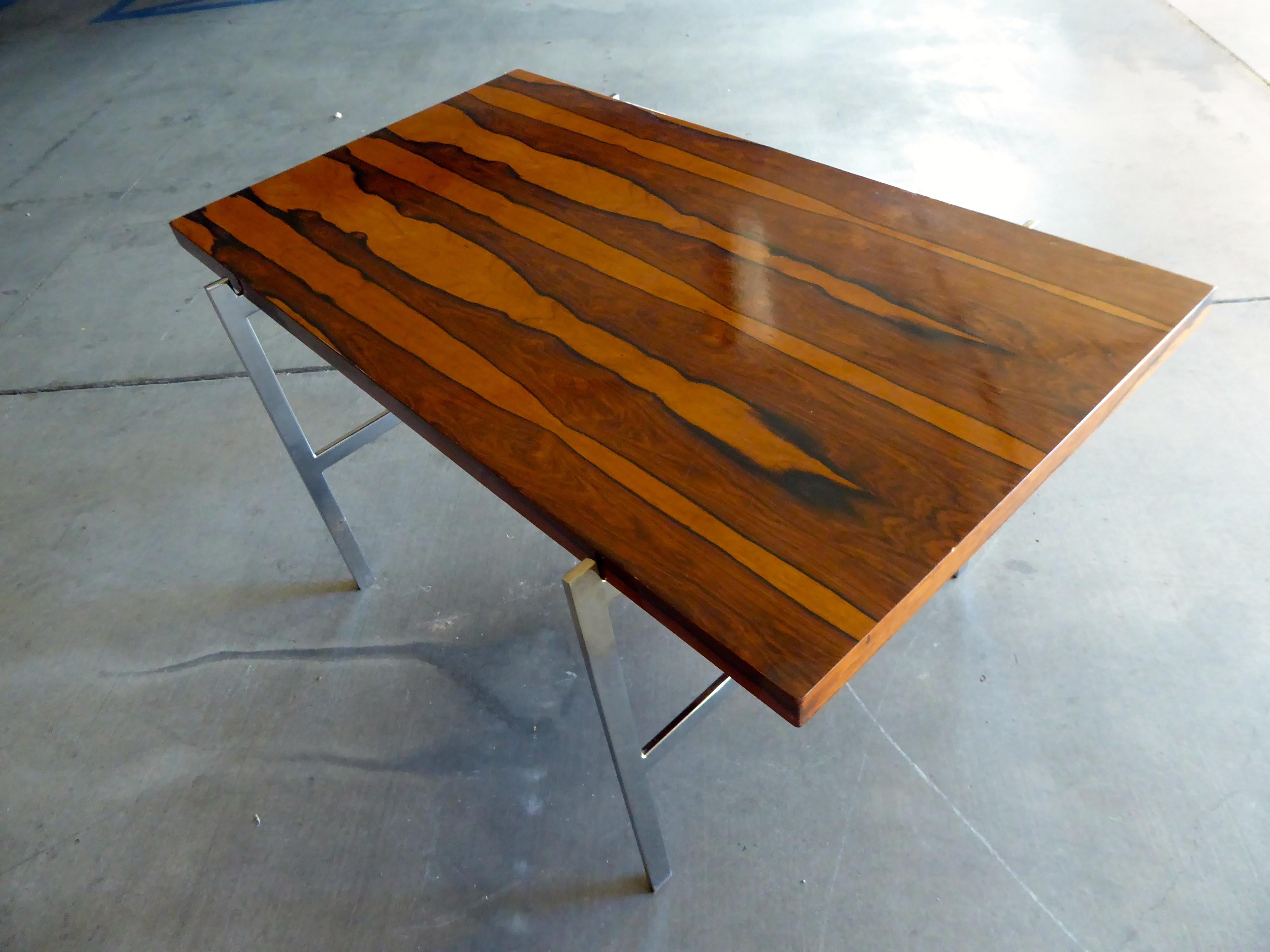 Mid-20th Century Rosewood and Chromed Steel Writing Table by Milo Baughman for Thayer Coggin