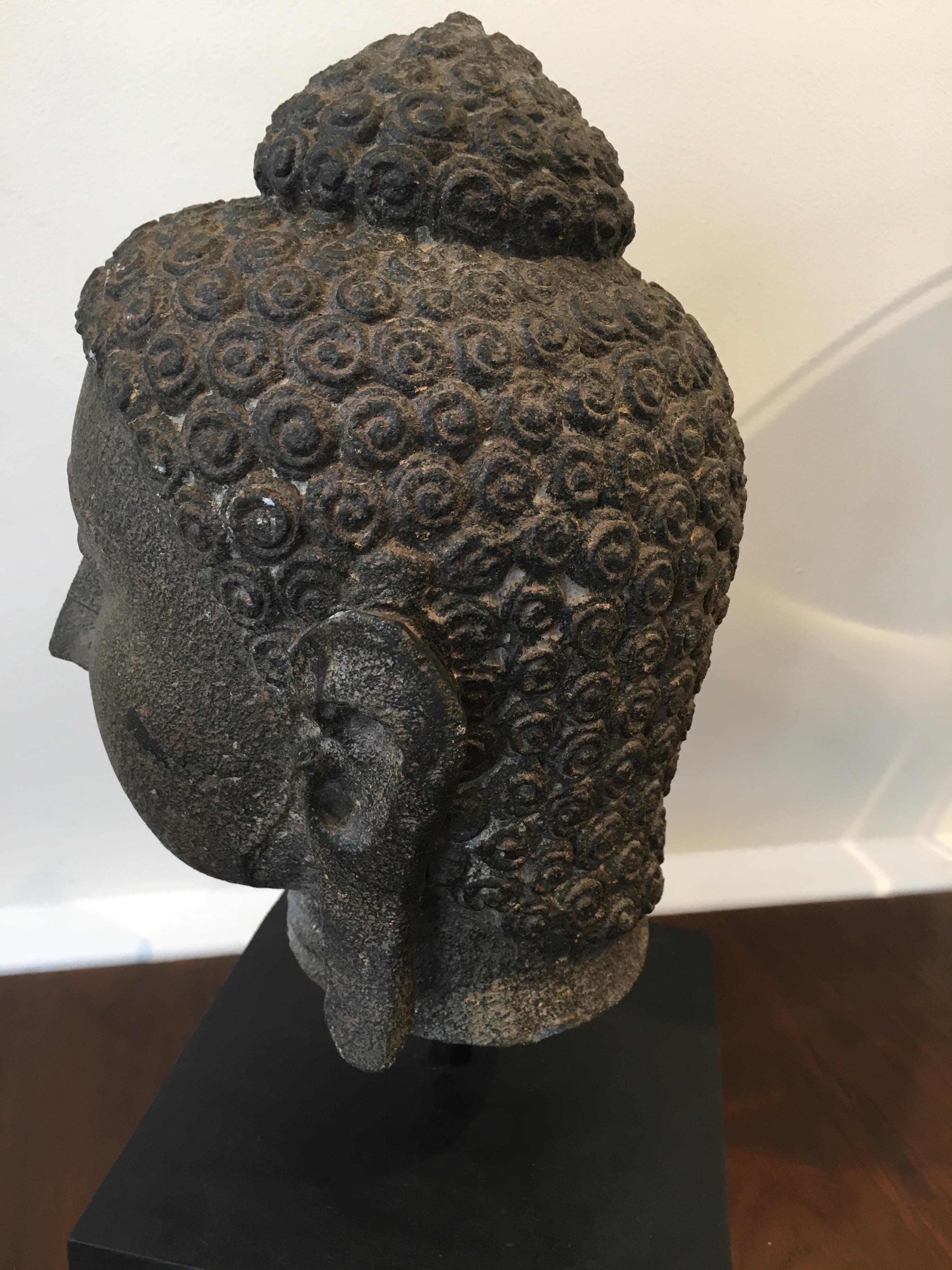 Late 19th Century Granite Buddha Head, Southeast Asia 3