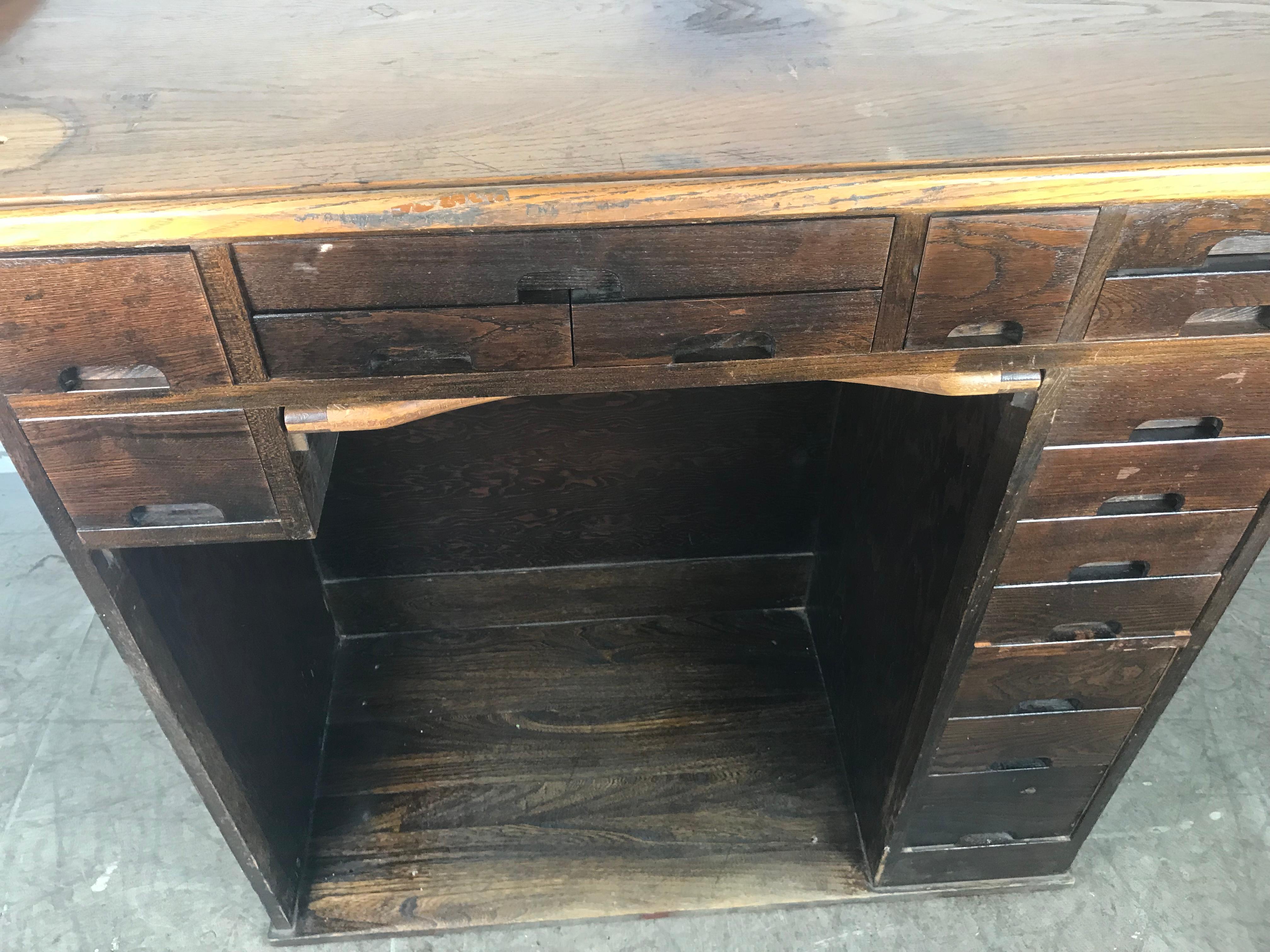 Antique Oak Multi-Drawer Jewelers Desk, Watchmakers Work Bench J.H. Rosberg In Distressed Condition In Buffalo, NY