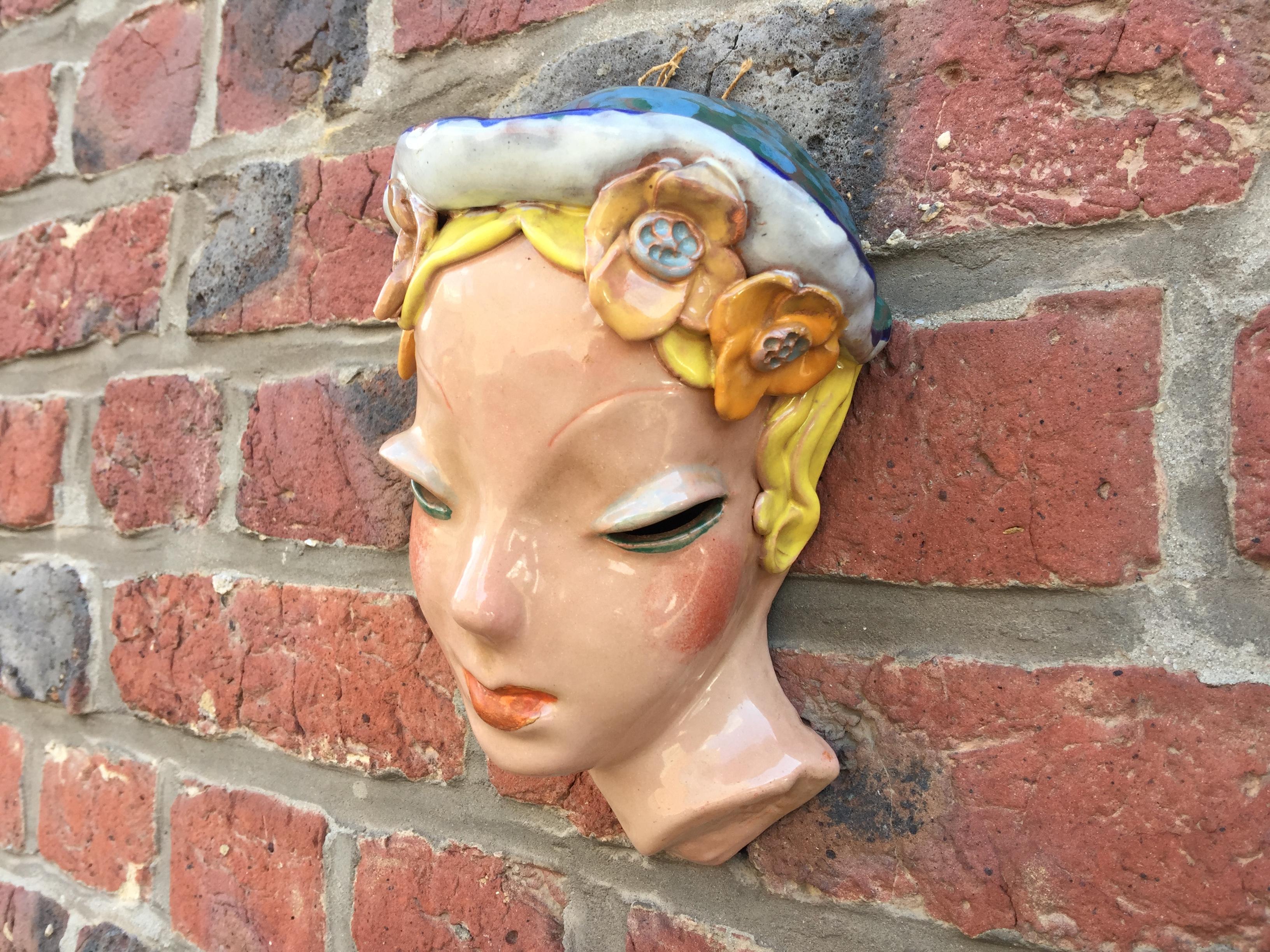 Goldscheider Inspired Czech Signed Ceramic Stylized Art Deco Head For Sale 2