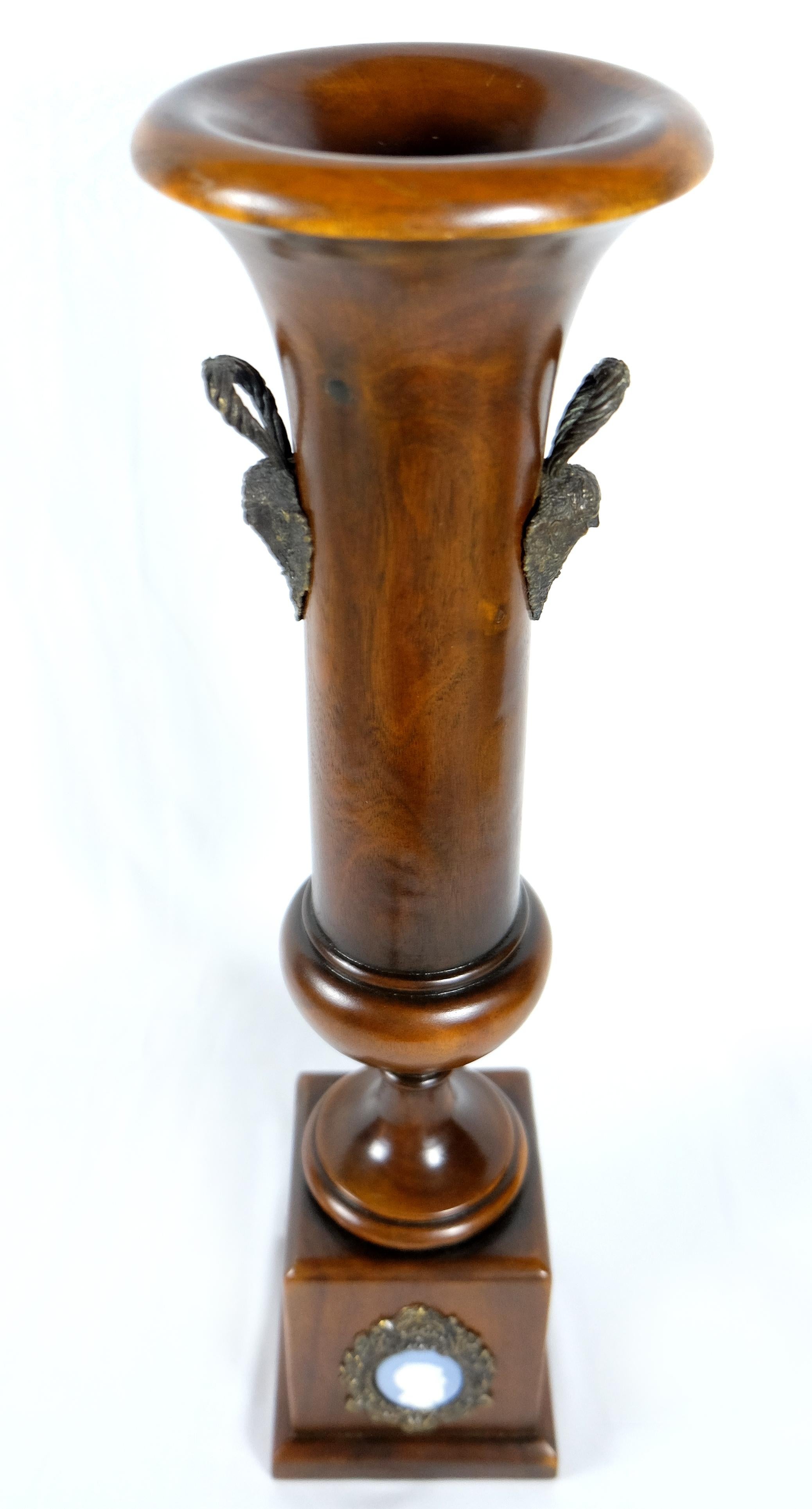 Wooden Pedestal Urn Vase by Theodore Alexander with Bronze and Cameo Details 3