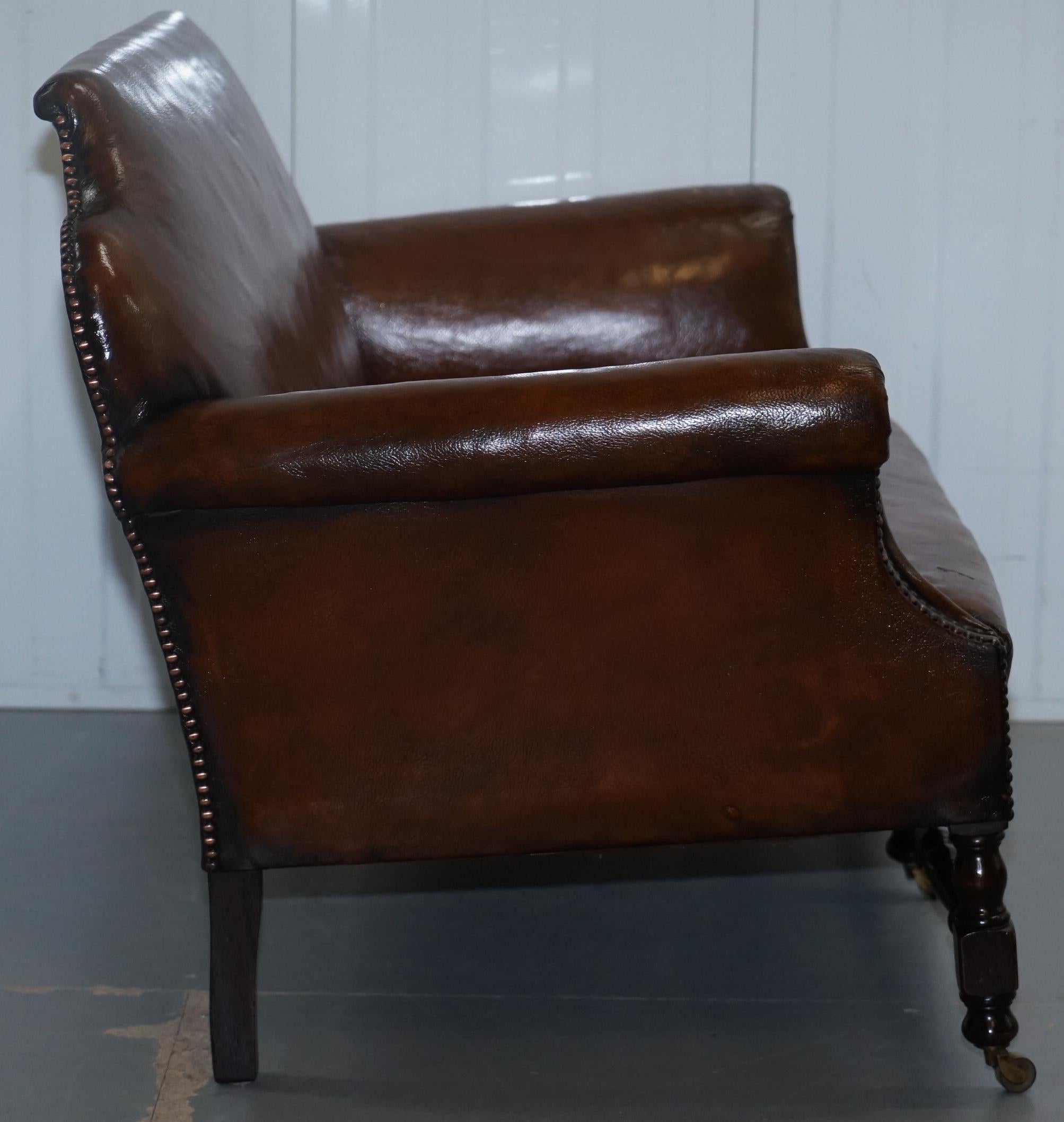 Small Victorian Restored Humpback Brown Leather Club Suite Sofa and Armchairs 3