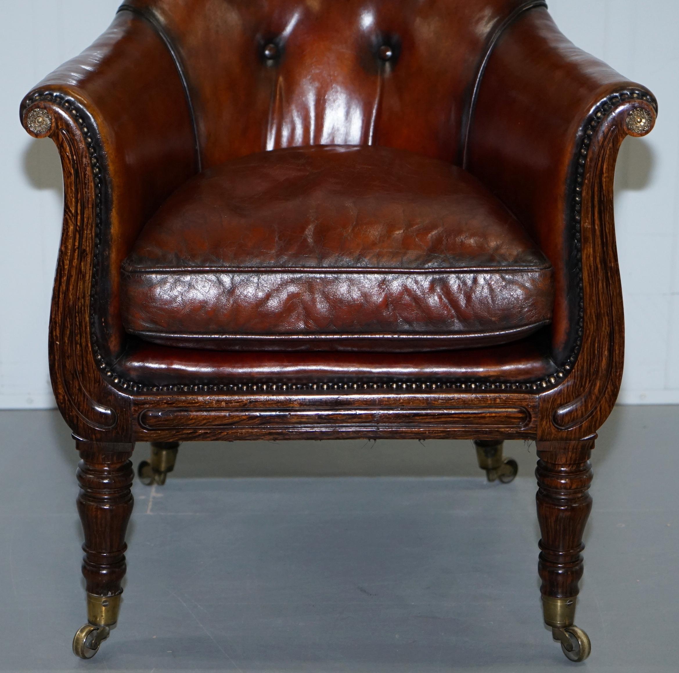 Rare Attributed to Gillows Regency Armchair Hand Dyed Brown Leather Hand-Painted For Sale 3