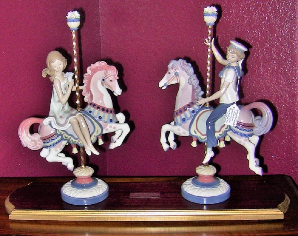 Hand-Painted Lladro Retired Boy and Girl on Carousel