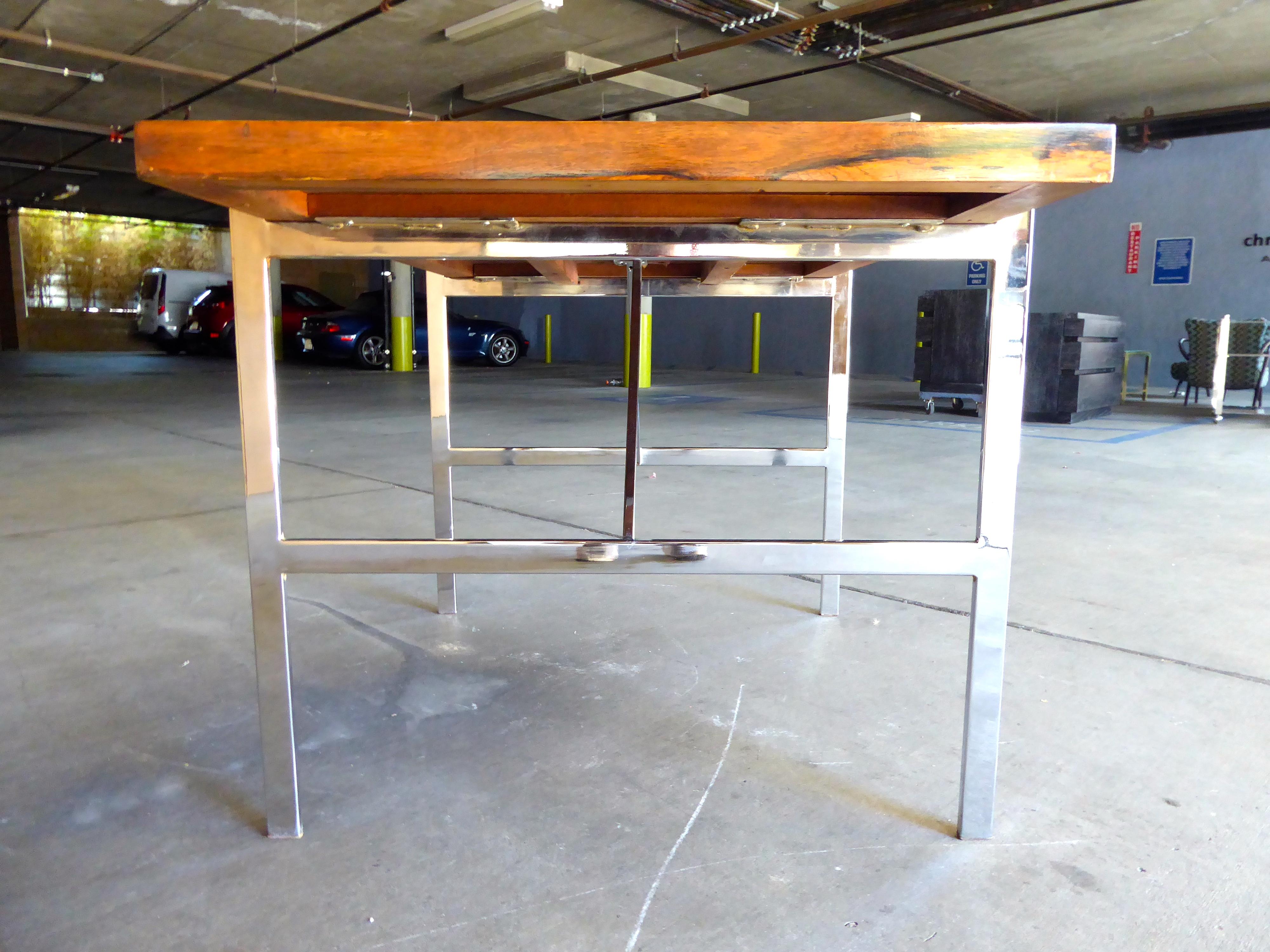 Rosewood and Chromed Steel Writing Table by Milo Baughman for Thayer Coggin 1