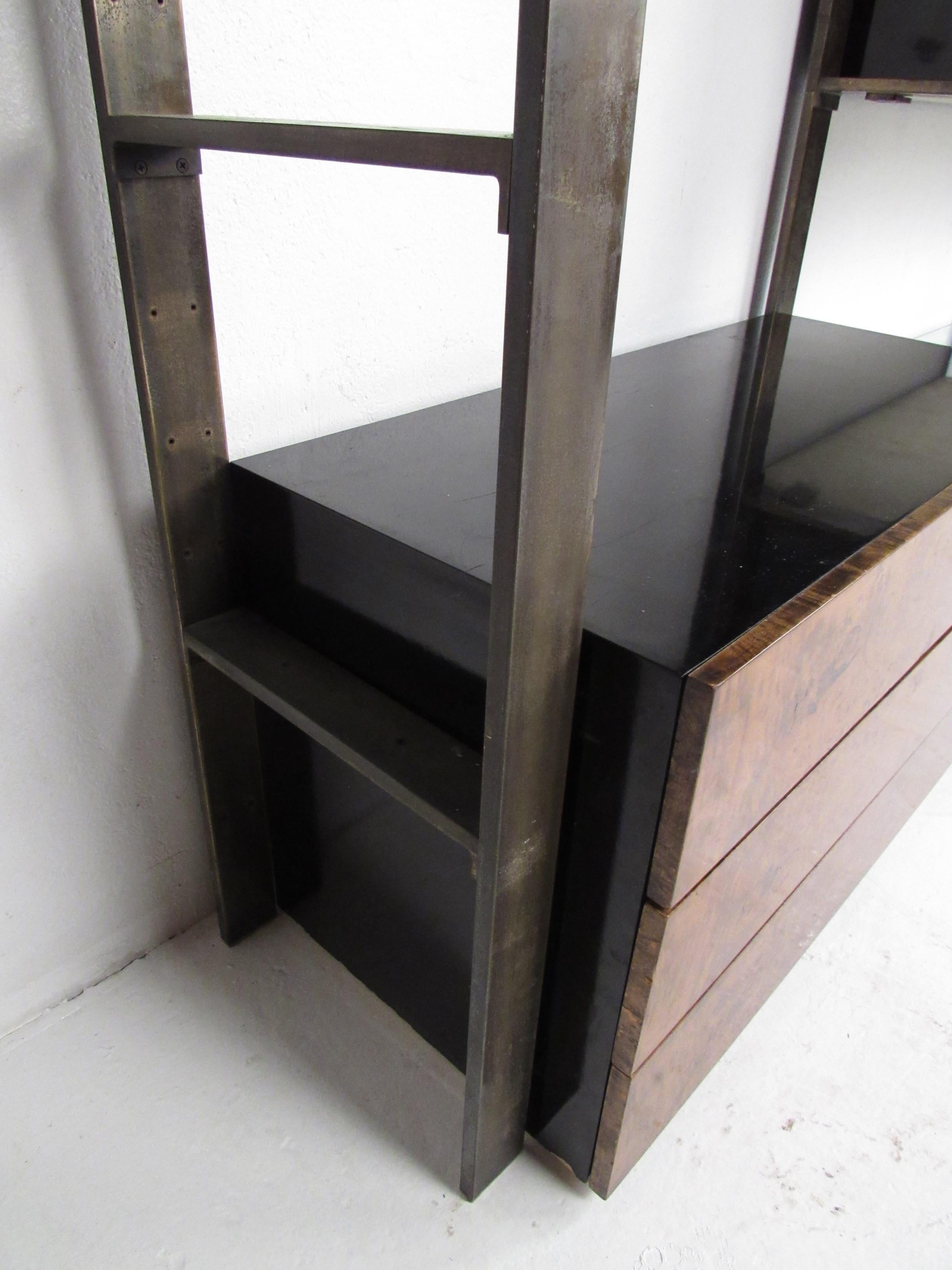 John Stuart Burlwood and Glass Wall Unit For Sale 1