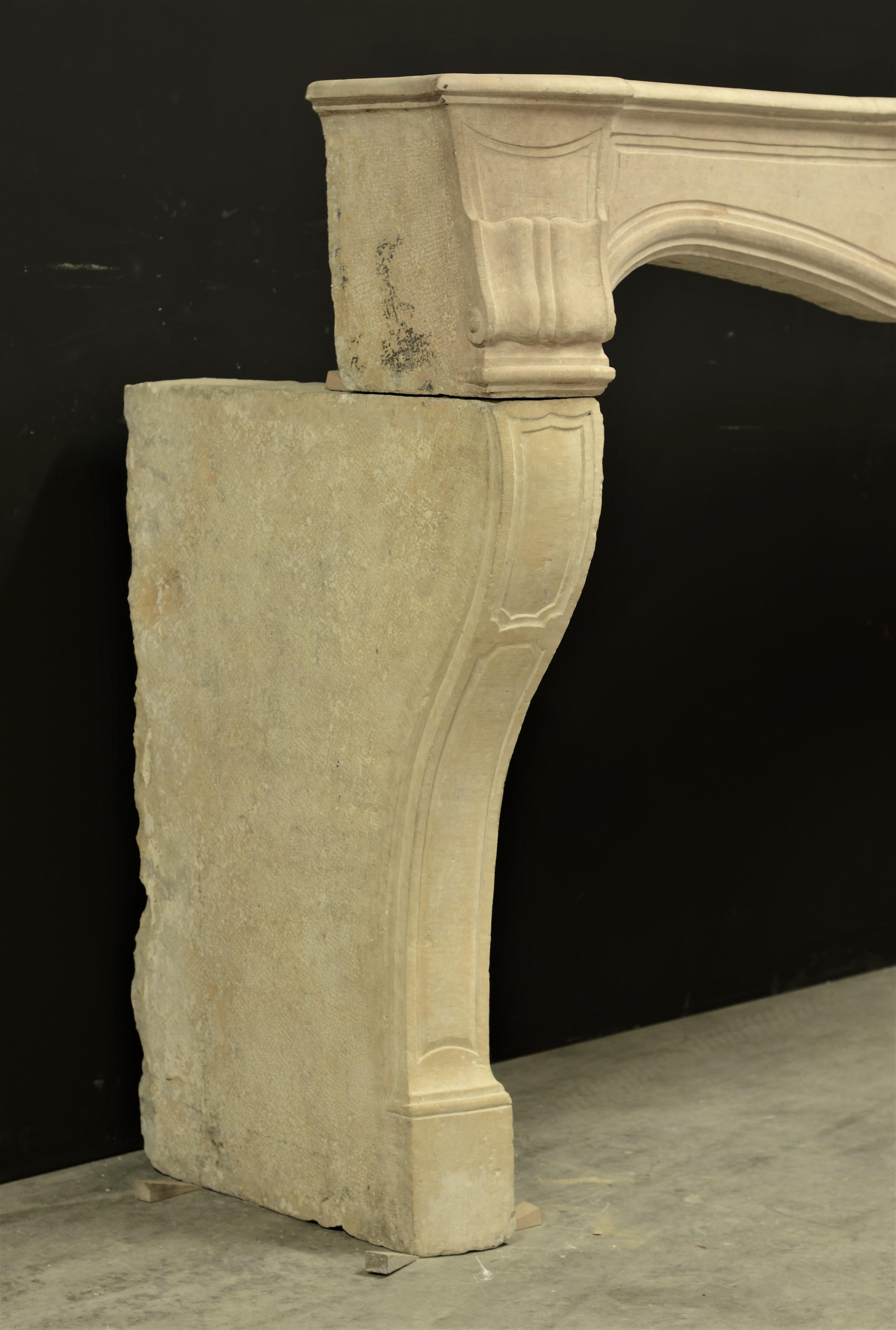 Limestone Antique Fireplace Mantel from France For Sale