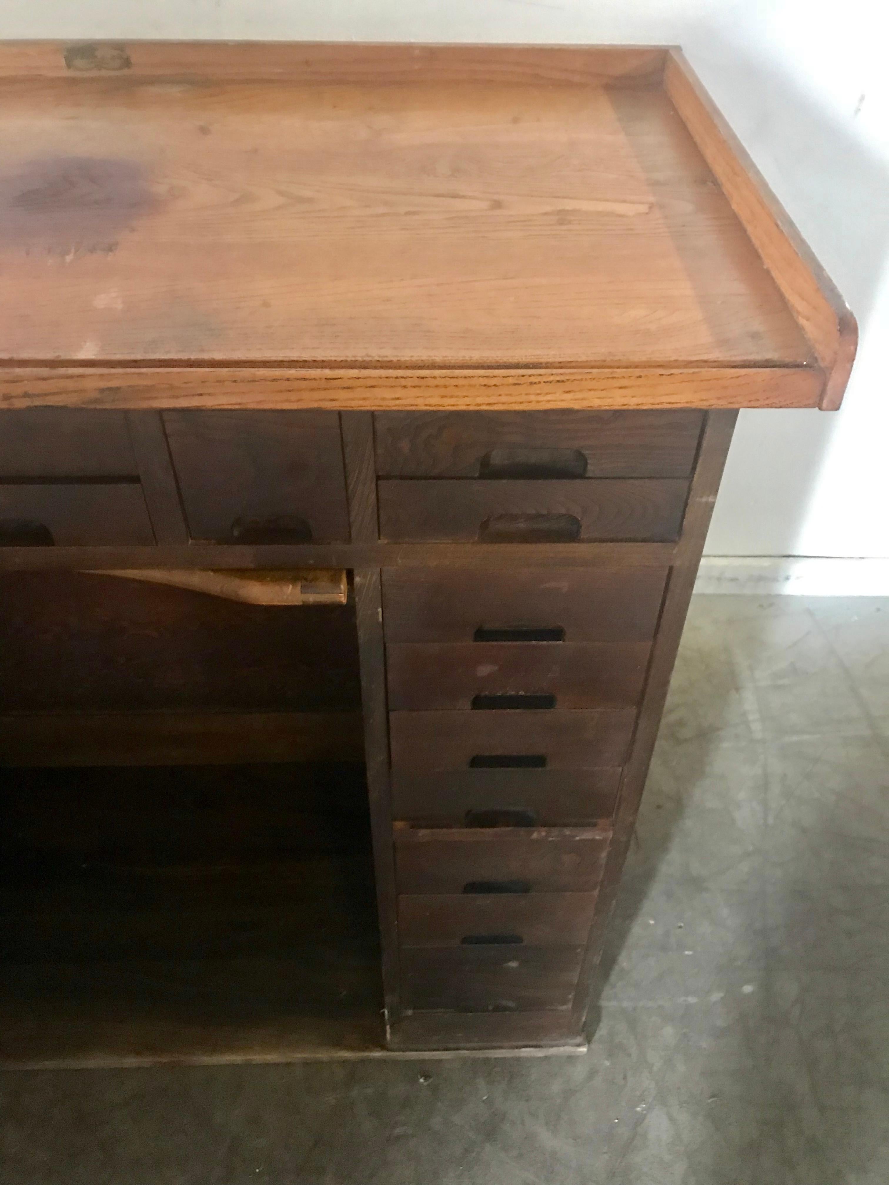 Early 20th Century Antique Oak Multi-Drawer Jewelers Desk, Watchmakers Work Bench J.H. Rosberg