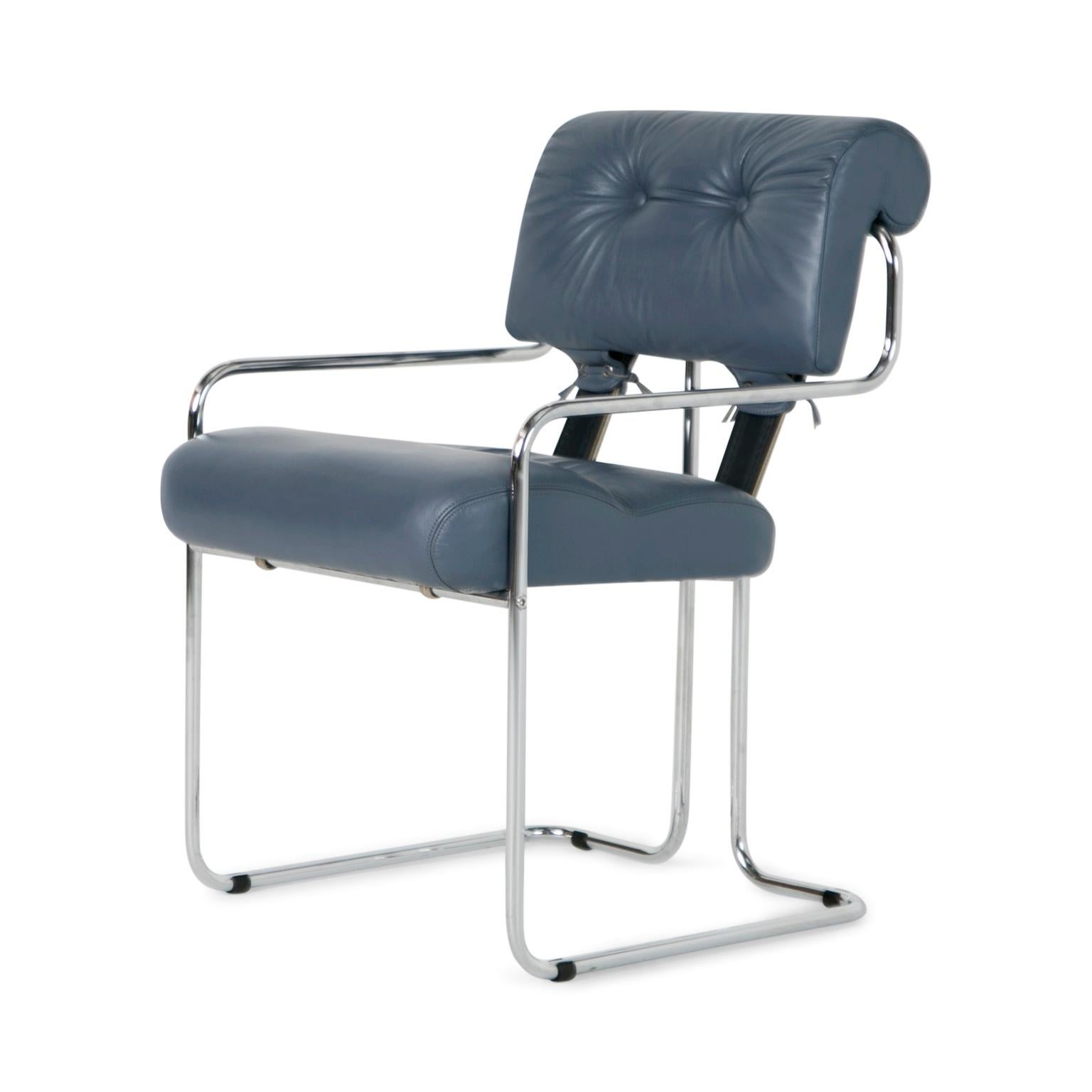 Blue-Grey Leather Tucroma Chair by Guido Faleschini for i4 Mariani, Set of Six  3