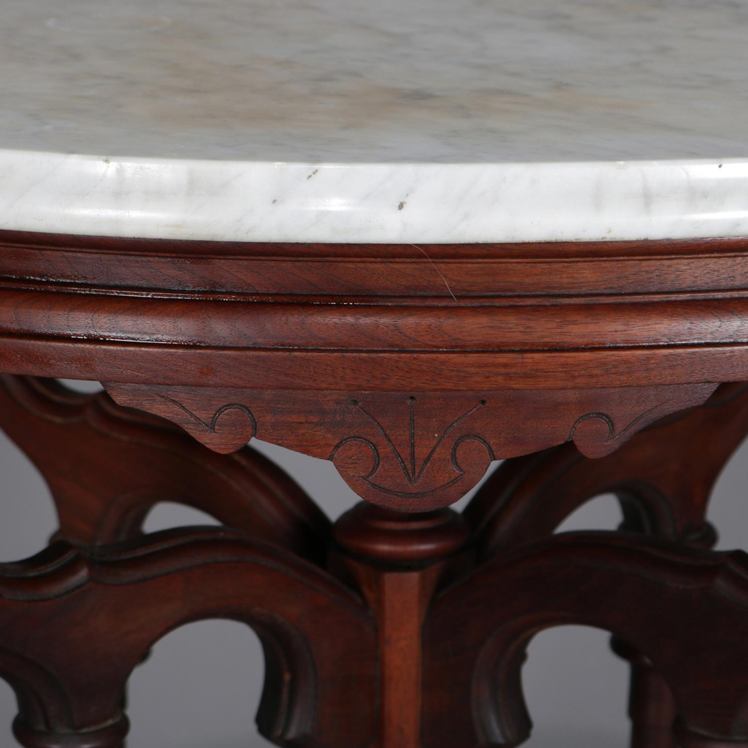 Antique Eastlake Carved Walnut Marble-Top Plant Stand, circa 1890 In Good Condition In Big Flats, NY