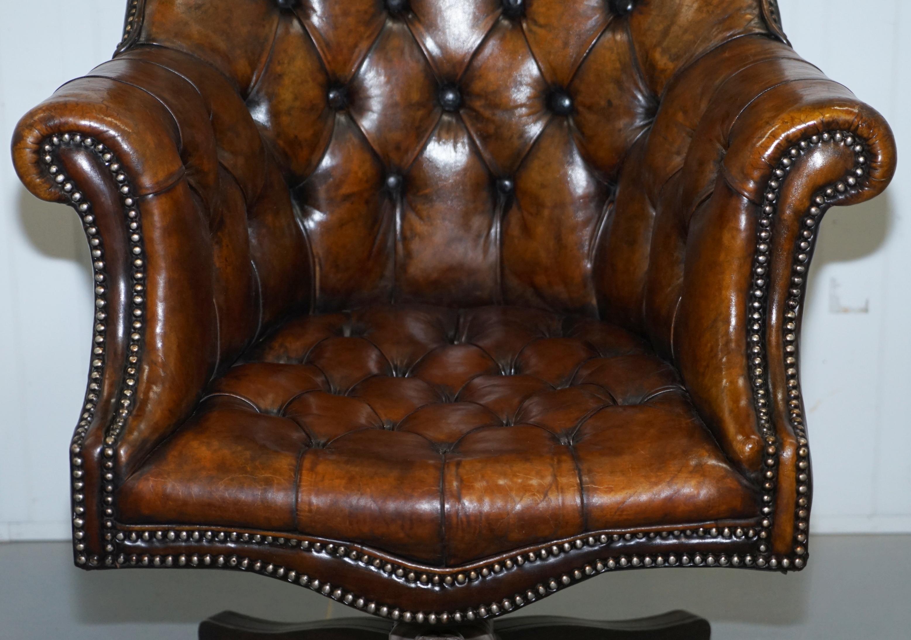 20th Century Restored 1920s Hillcrest Chesterfield Brown Leather Directors Captains Chair A1