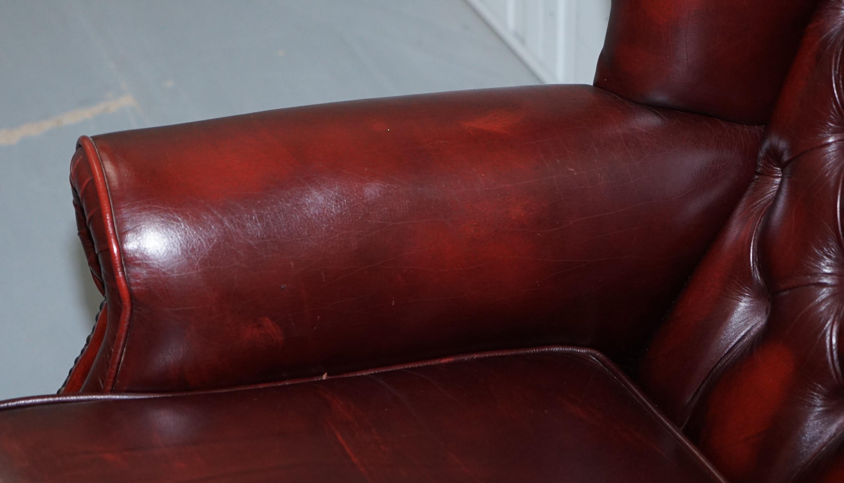 Vintage Chesterfield Oxblood Leather Two-Seat Wingback Leather Sofa Seat Settee 1