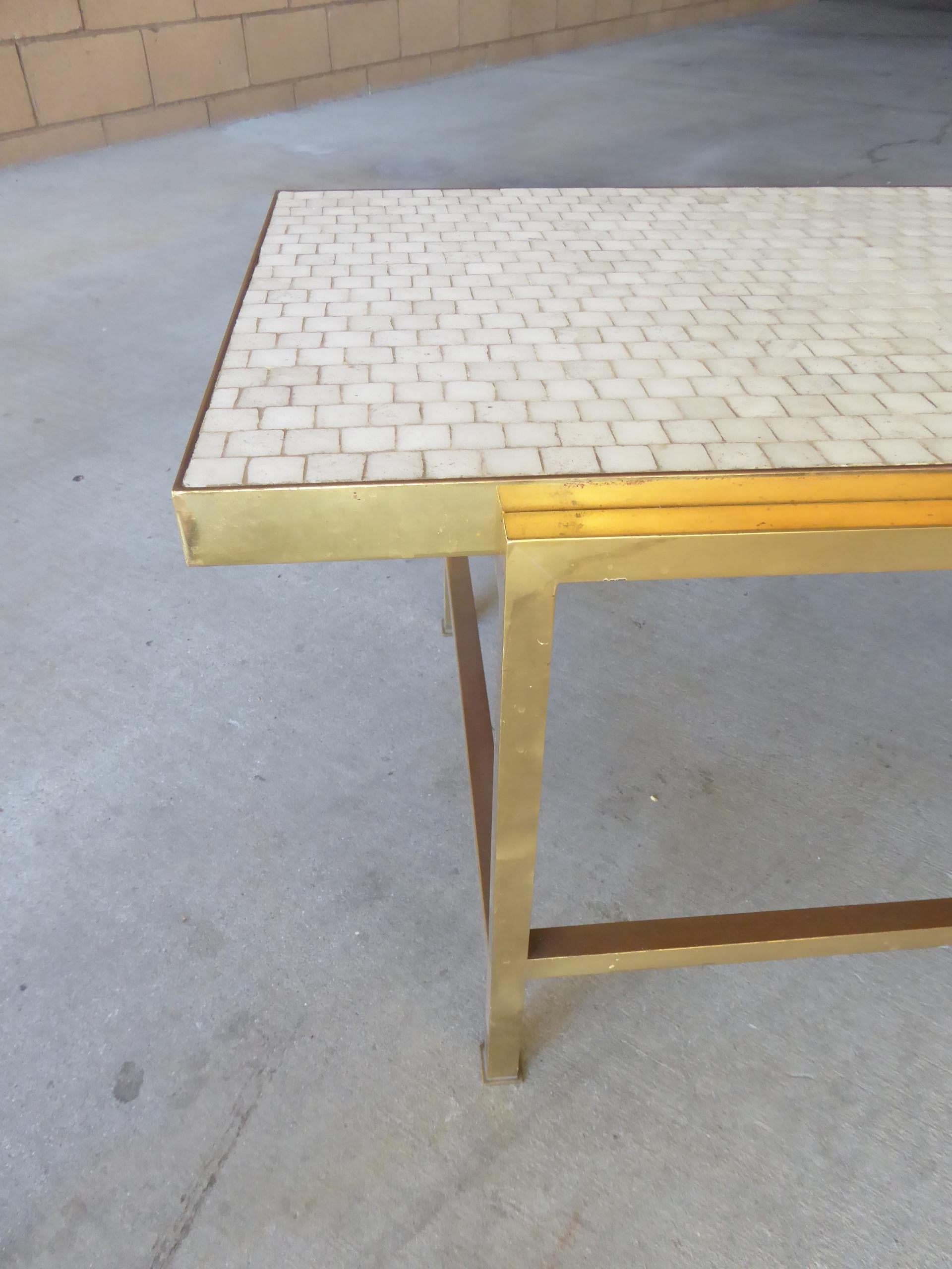 Brass Coffee Table with Glass Mosaic Top by Edward Wormley for Dunbar 3