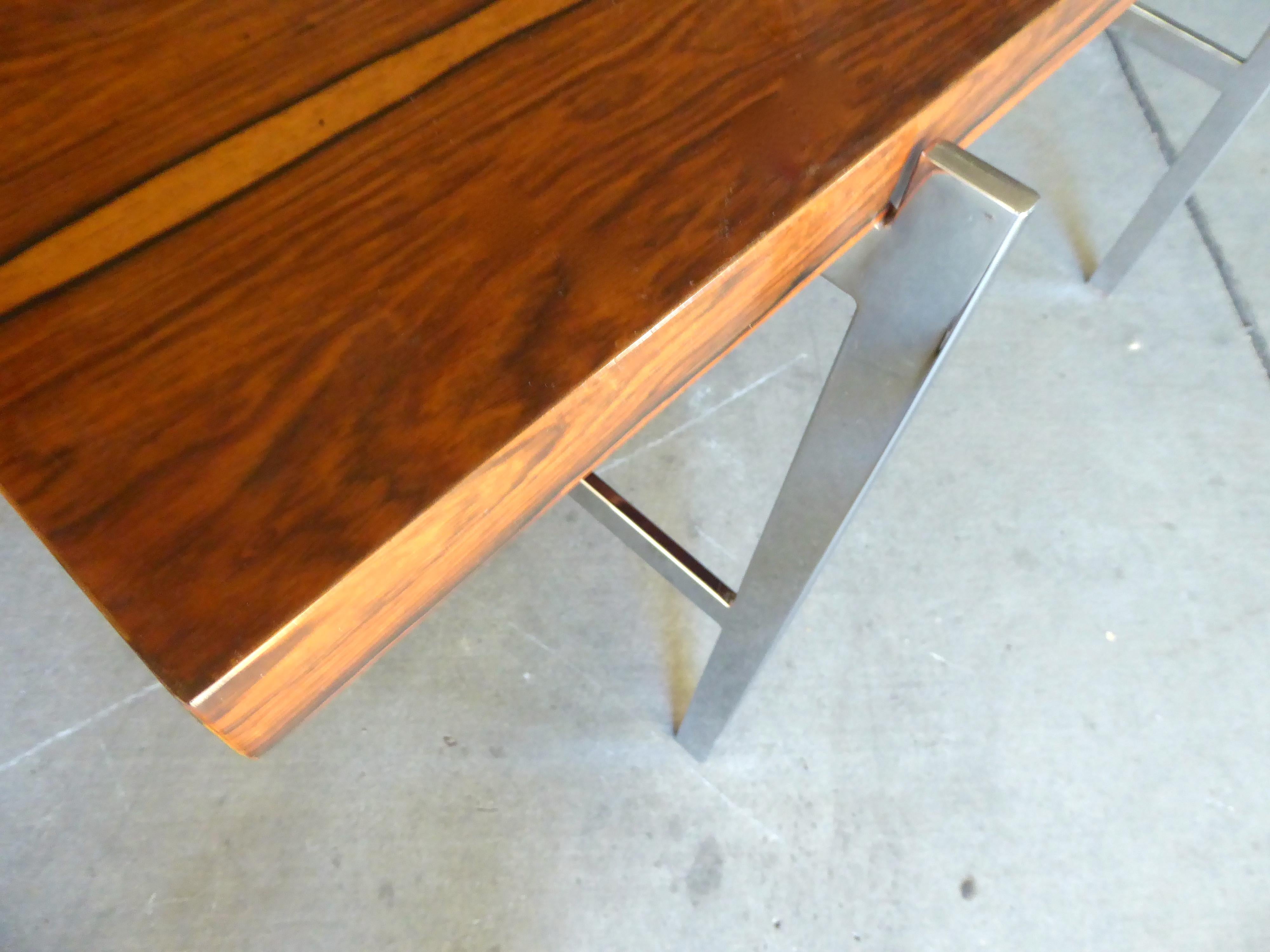 Rosewood and Chromed Steel Writing Table by Milo Baughman for Thayer Coggin 2