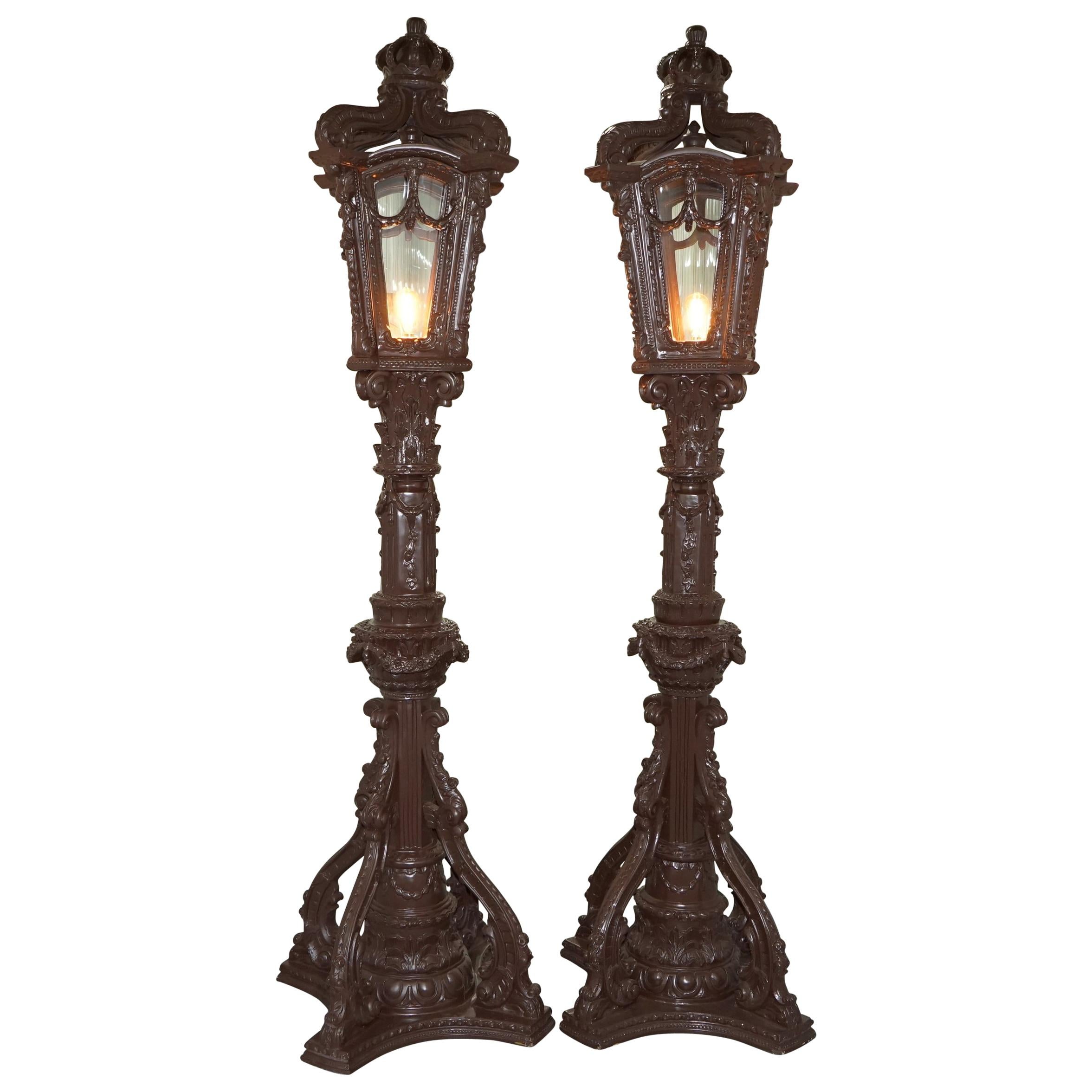 Pair of Huge Tall Victorian Style Street Lamps Fully Working Art Pieces