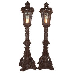 Used Pair of Huge Tall Victorian Style Street Lamps Fully Working Art Pieces