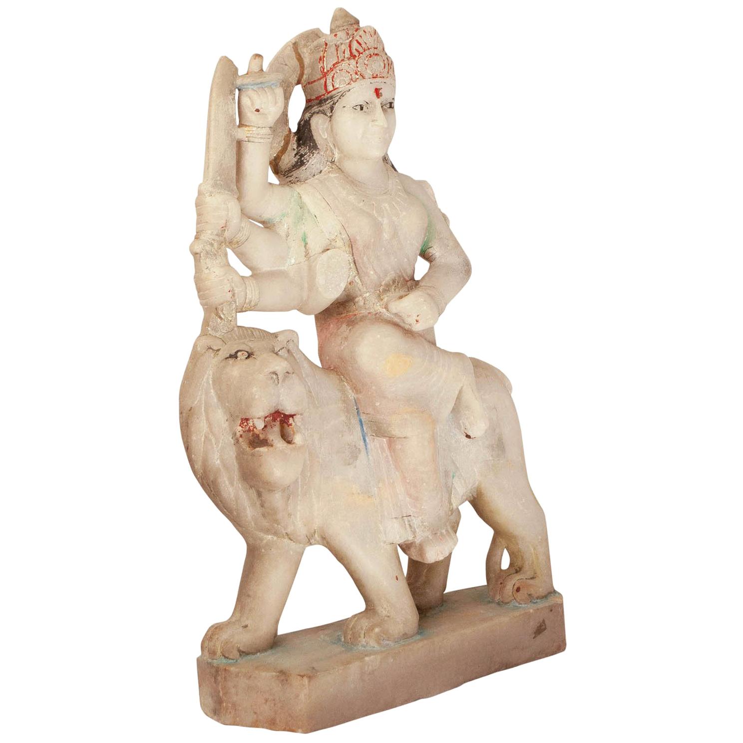 Marble Statute of a Deity Riding a Lion, India, circa 1900