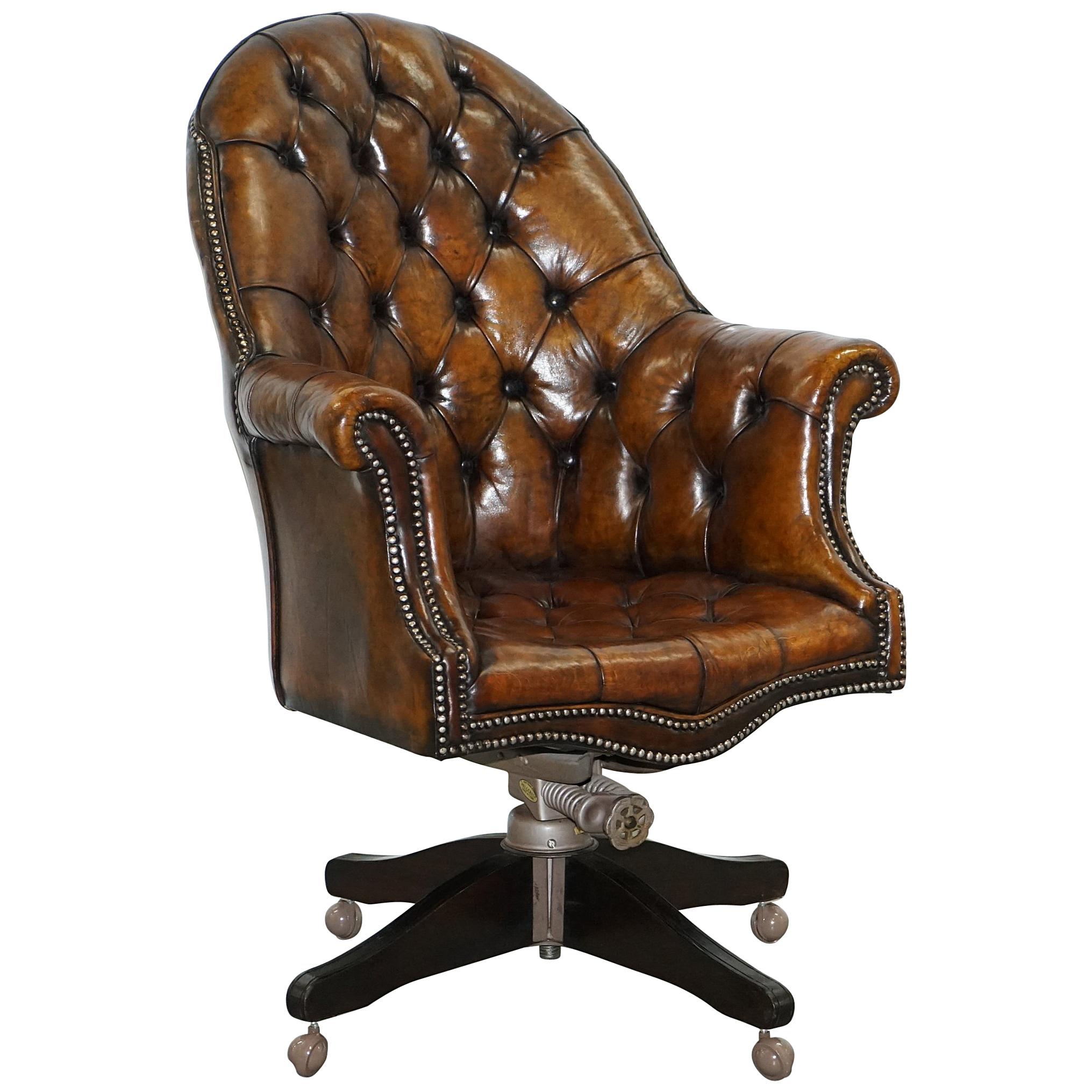 Restored 1920s Hillcrest Chesterfield Brown Leather Directors Captains Chair A1