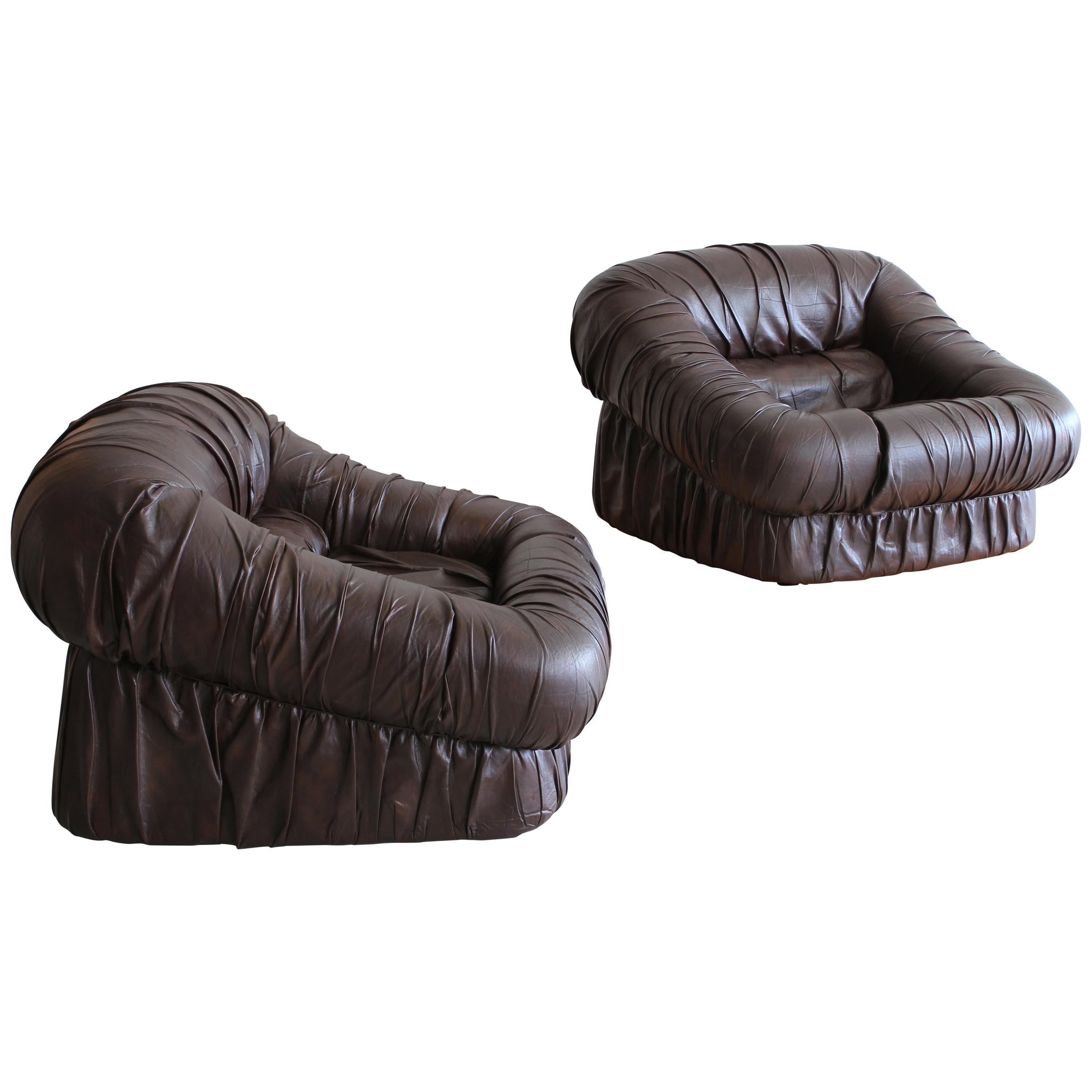 Pair of Leather Club Chairs by De Pas, D'urbino and Lomazzi