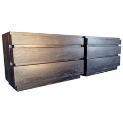 Pair of Ebonized and Cerused Oak Three-Drawer Chests