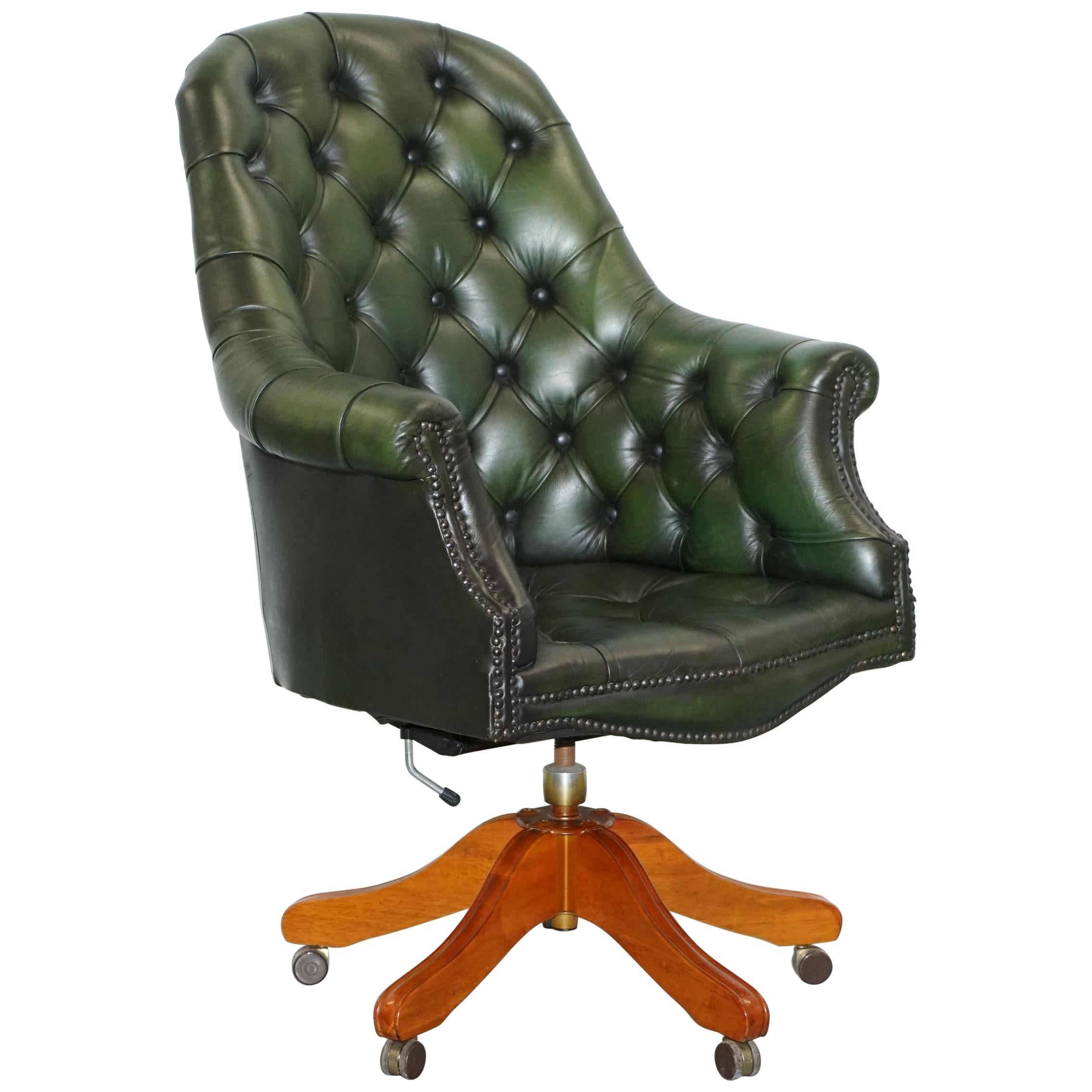 Vintage Chesterfield Directors Green Leather Executive Captains Office Chair
