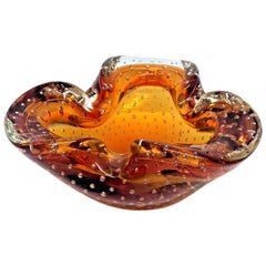 Sommerso Amber Controlled Bubbles Murano Art Glass Bowl or Astray
