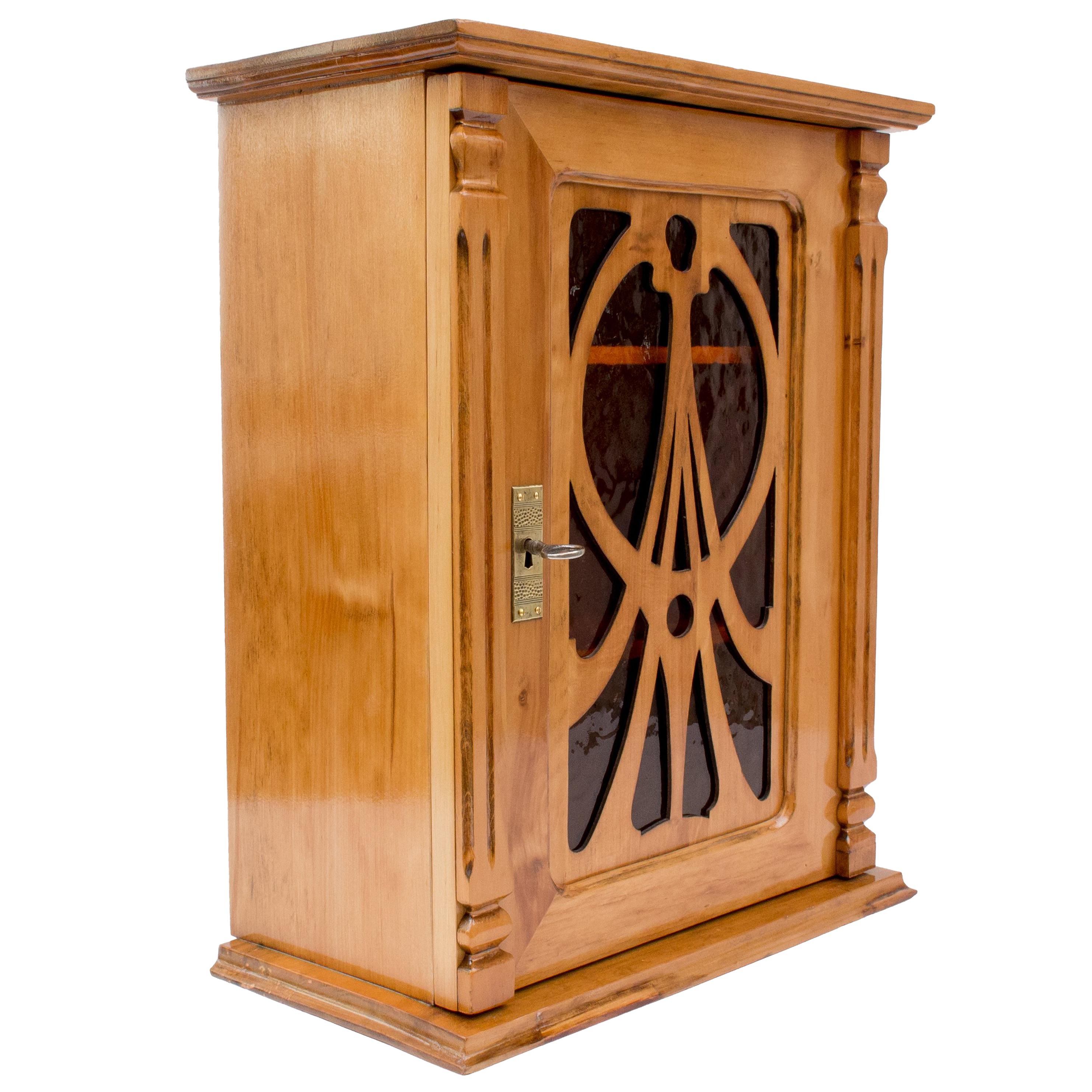 Late 19th Century Art Nouveau Plum-Wood Hanging Wall Cabinet