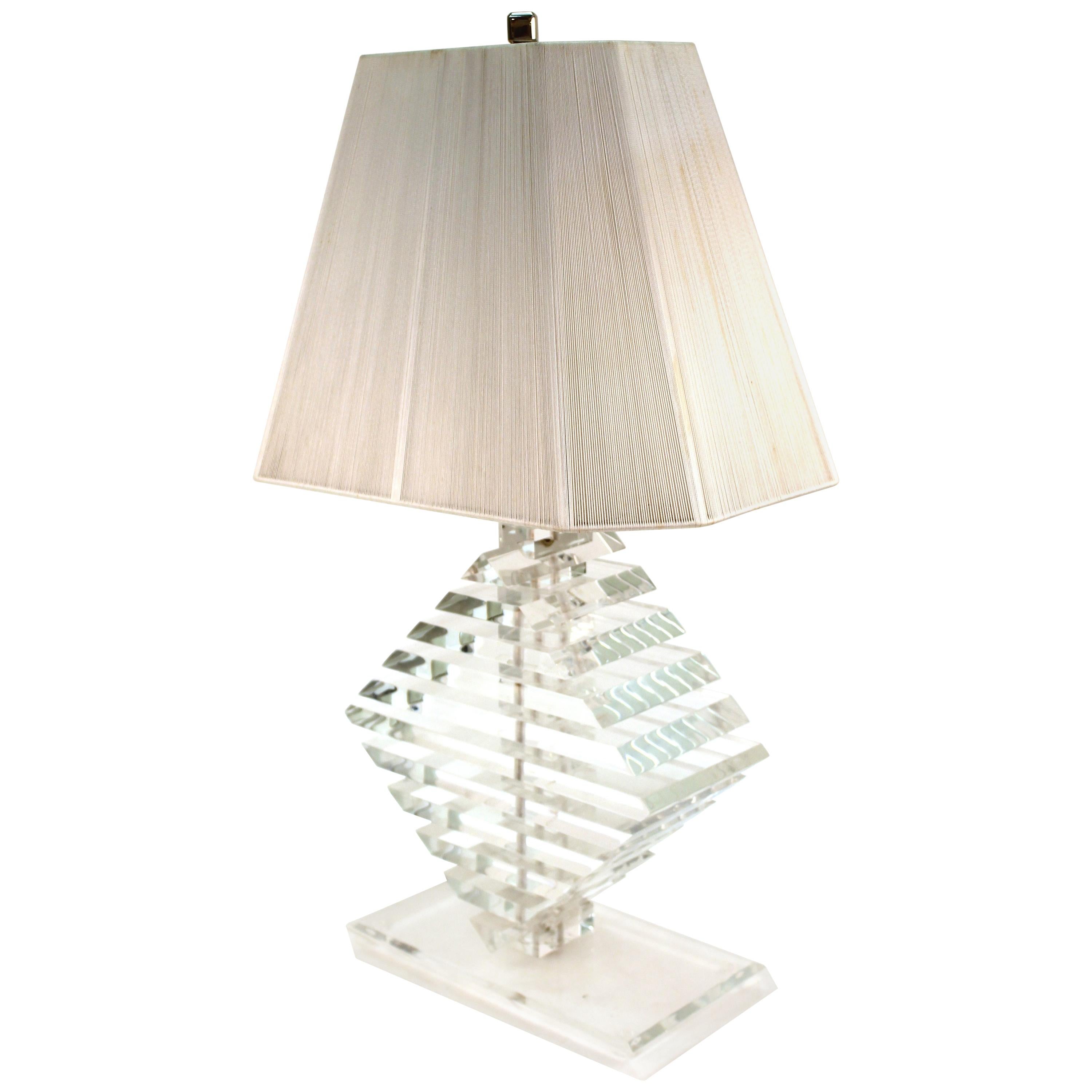 Karl Springer Style Hollywood Regency Stacked Lucite Table Lamp