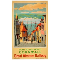 Original Vintage Great Western Railway Poster - Come To Old World Cornwall - GWR