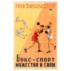 Original Vintage Soviet Sport Poster for 50 Years of Boxing in Russia 1898 1948