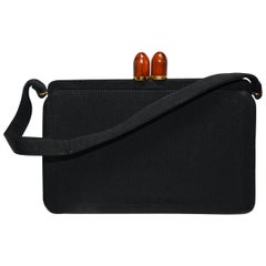 Vintage Art Deco Black Grosgrain Handbag