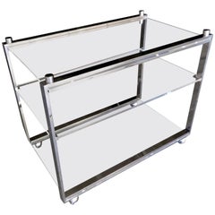 Chrome-Plated Steel and Lucite Three-Level Serving Cart
