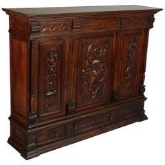 Spanish Revival Carved Walnut Console Sideboard, circa 1920s