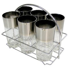 Vintage 1960s Dorothy Thorpe Silver Fade Highball Glasses with Carrier, Set of Six