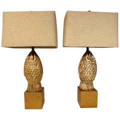 Opposing Pair of Ceramic Koi Figures Mounted as Lamps
